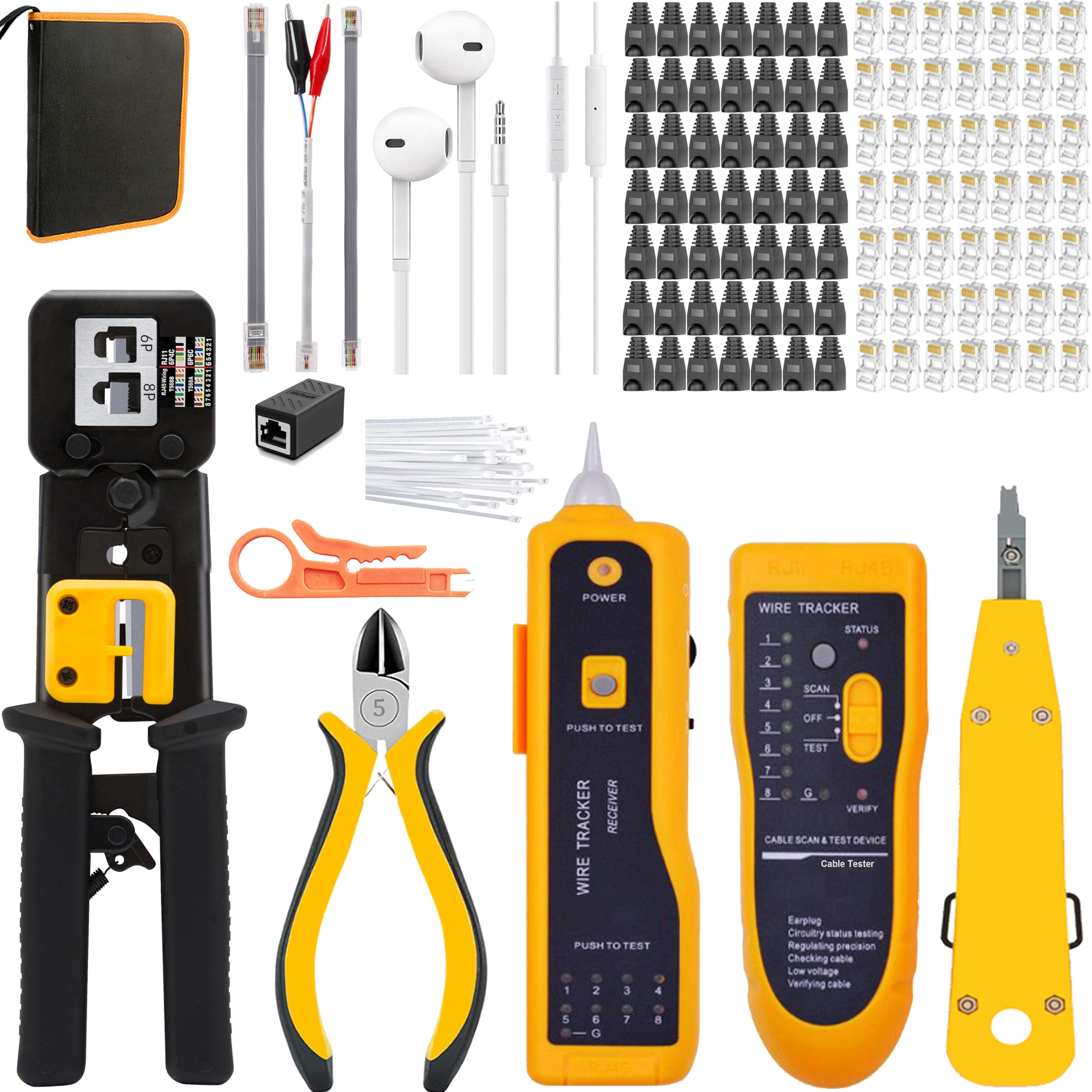 TAIWAIN Network Cable Crimping Repair Tool for RJ45 End Pass Through Connector,Professional Ratcheting Wire Crimping Pliers Tool Cutting,Compact