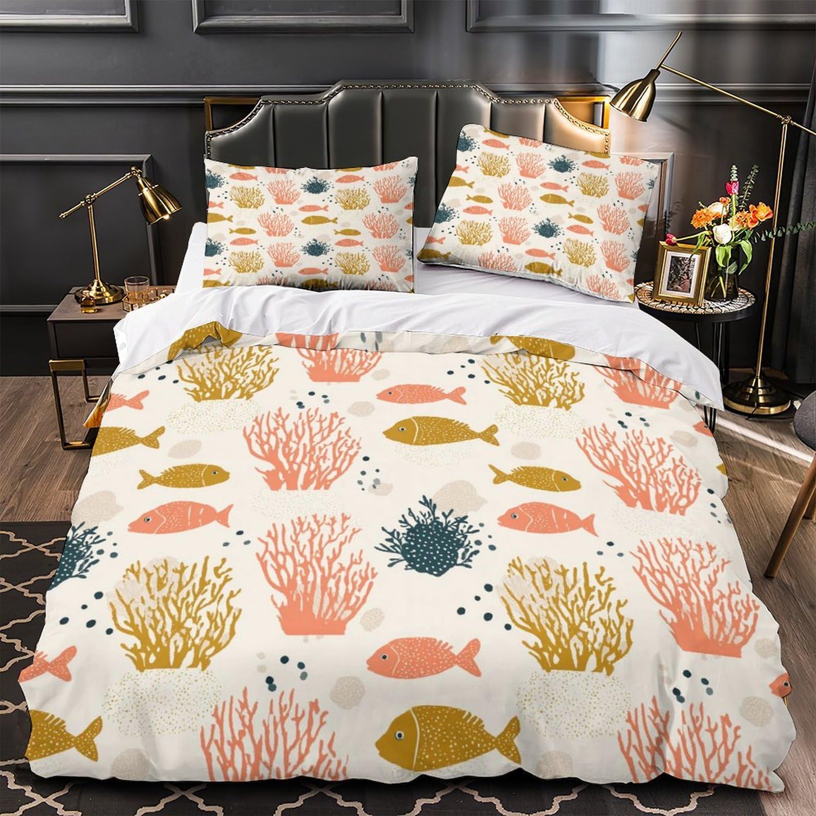 MMDASBVPE Underwater Scene Comforter Cover 3D Print Premium 3-Piece Bedding Set Hidden Zipper Quilt Cover Super Soft Hypoallergenic for Adults Kids Girls Boys Women Teens Single（135x200cm）