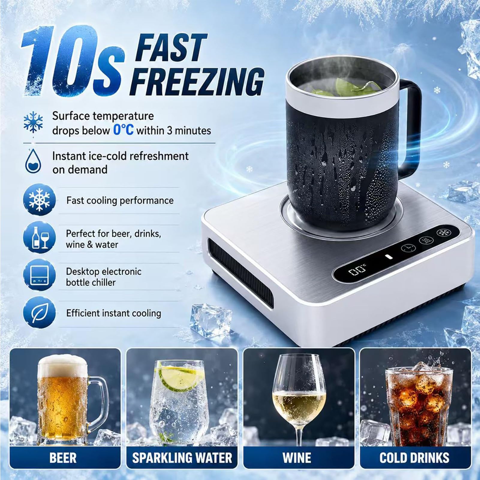 Tazza Refrigerante Elettrica da 36W, Raffreddatore Portatile per Bevande con Regolazione della Temperatura a 3 Livelli e Timer da 18 Ore, Display Digitale con Modalità Caldo e Freddo, Macchina Gray