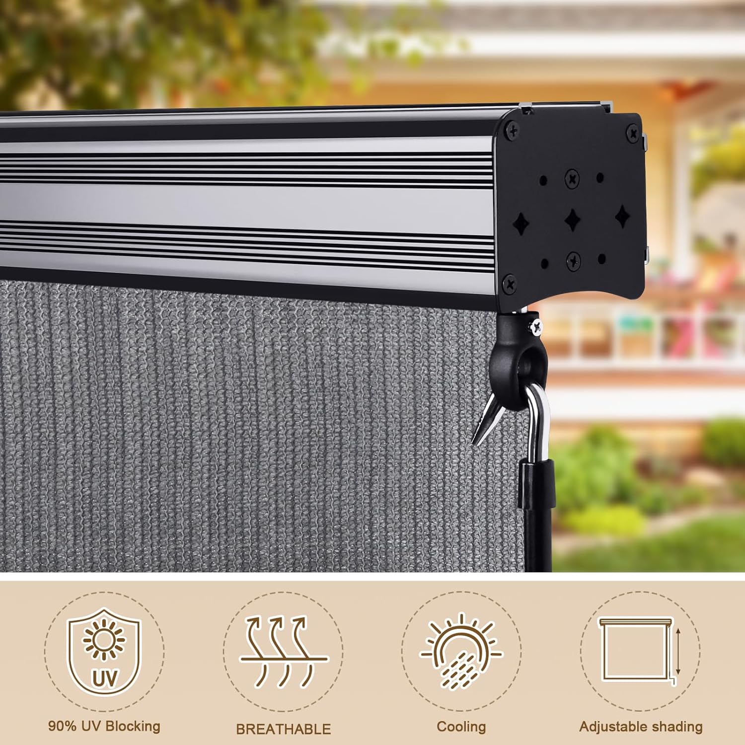 Amagenix Premium Outdoor Roller Shades 4'(W) x 8'(H), Exterior Cordless Patio Shades Roll up Outdoor Blinds for Porch Gazebo, Crank Operated with Aluminum Protective Valance, Gray