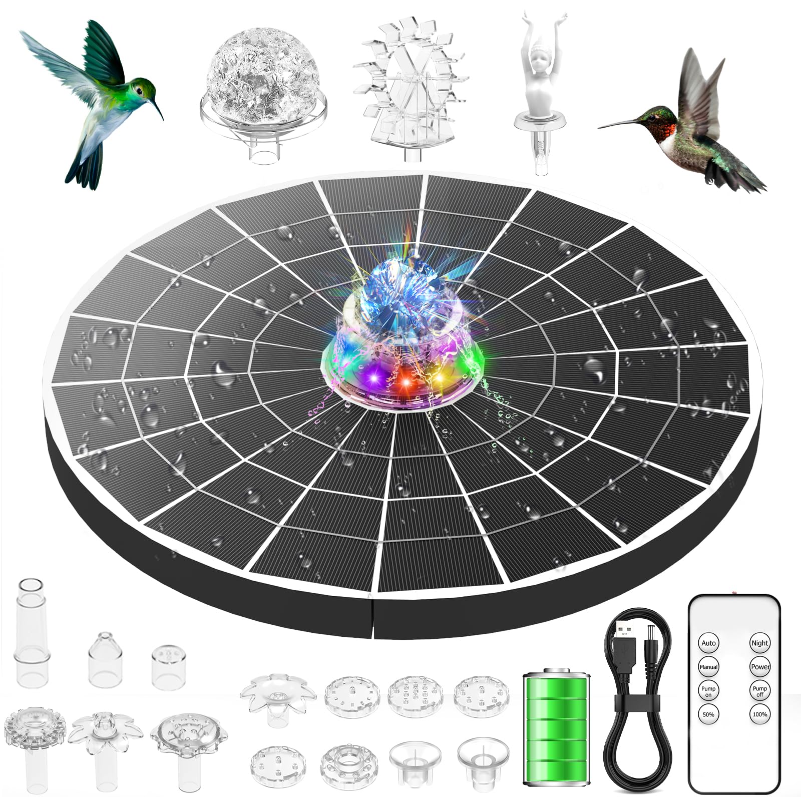 AISITIN 9W LED Solar Water Fountain with 6600mAh Battery