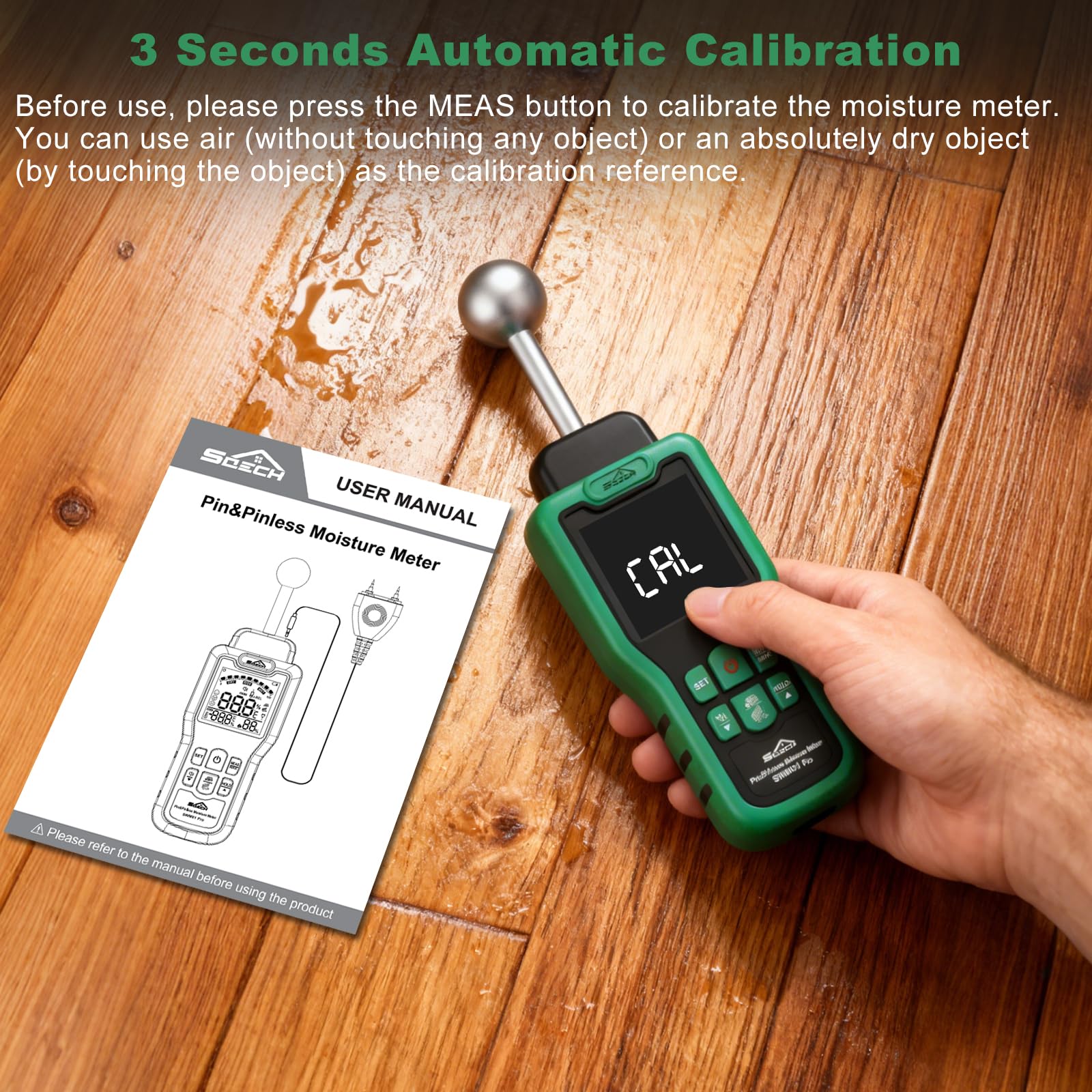 Feuchtigkeitsmessgerät, SQECH Feuchtigkeitsmesser mit Thermometer, Alarm, Multifunktionaler Feuchtemessgerät mit Farb-LCD, Nadel-Sensor für Wand, Holz, Mauerwerk,Wohnwagen, Wohnung