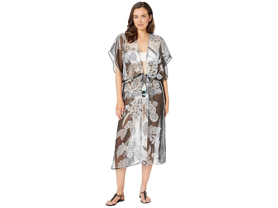 

Echo Design Bicolor Floral Maxi Open Front Cover-Up (Black) Women's Swimwear