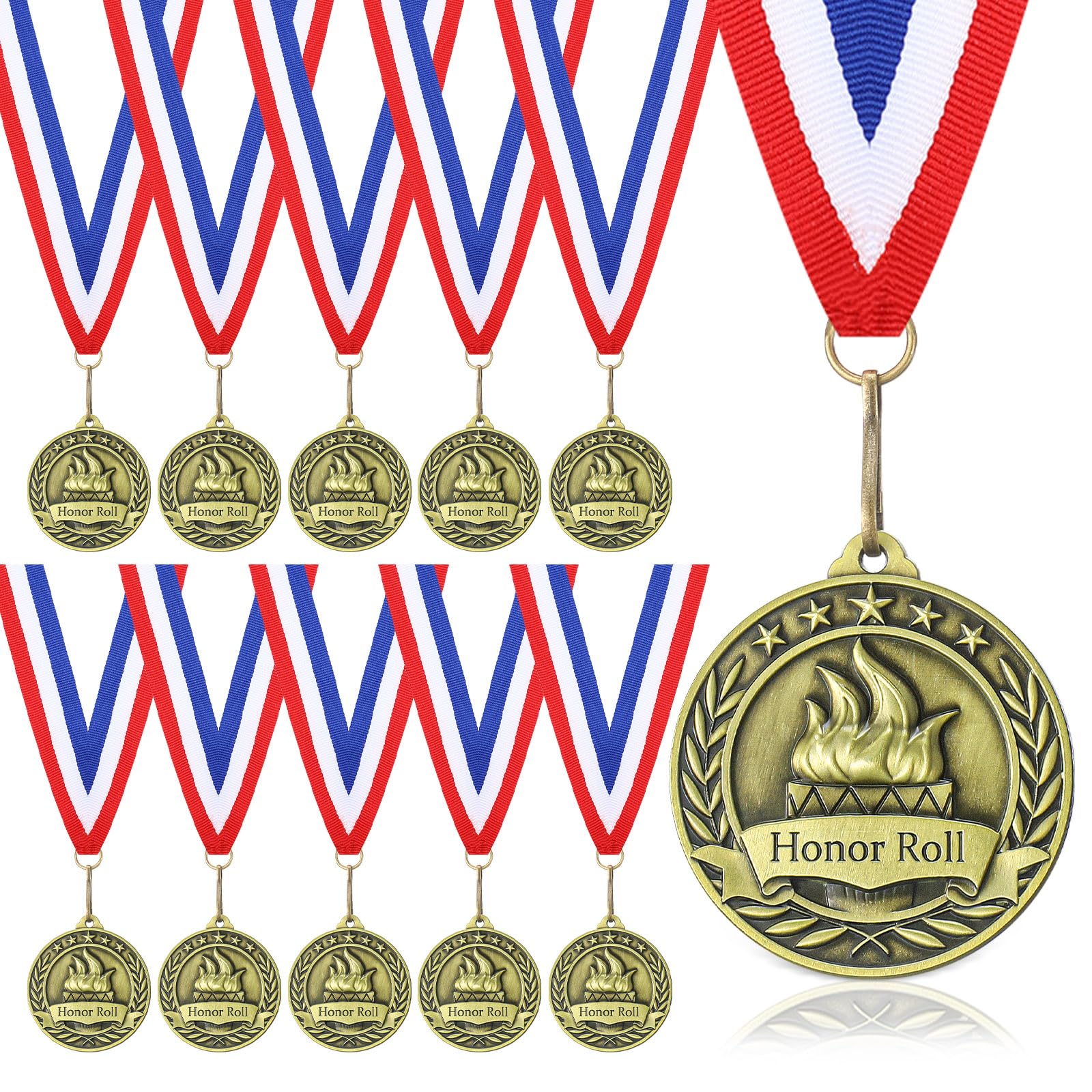 Medallas de premio de honor con cintas para el cuello, 2 pulgadas de metal de bronce, trofeo 3D, regalo para lectura, participación exitosa, graduación, torneos escolares, honor deportivo