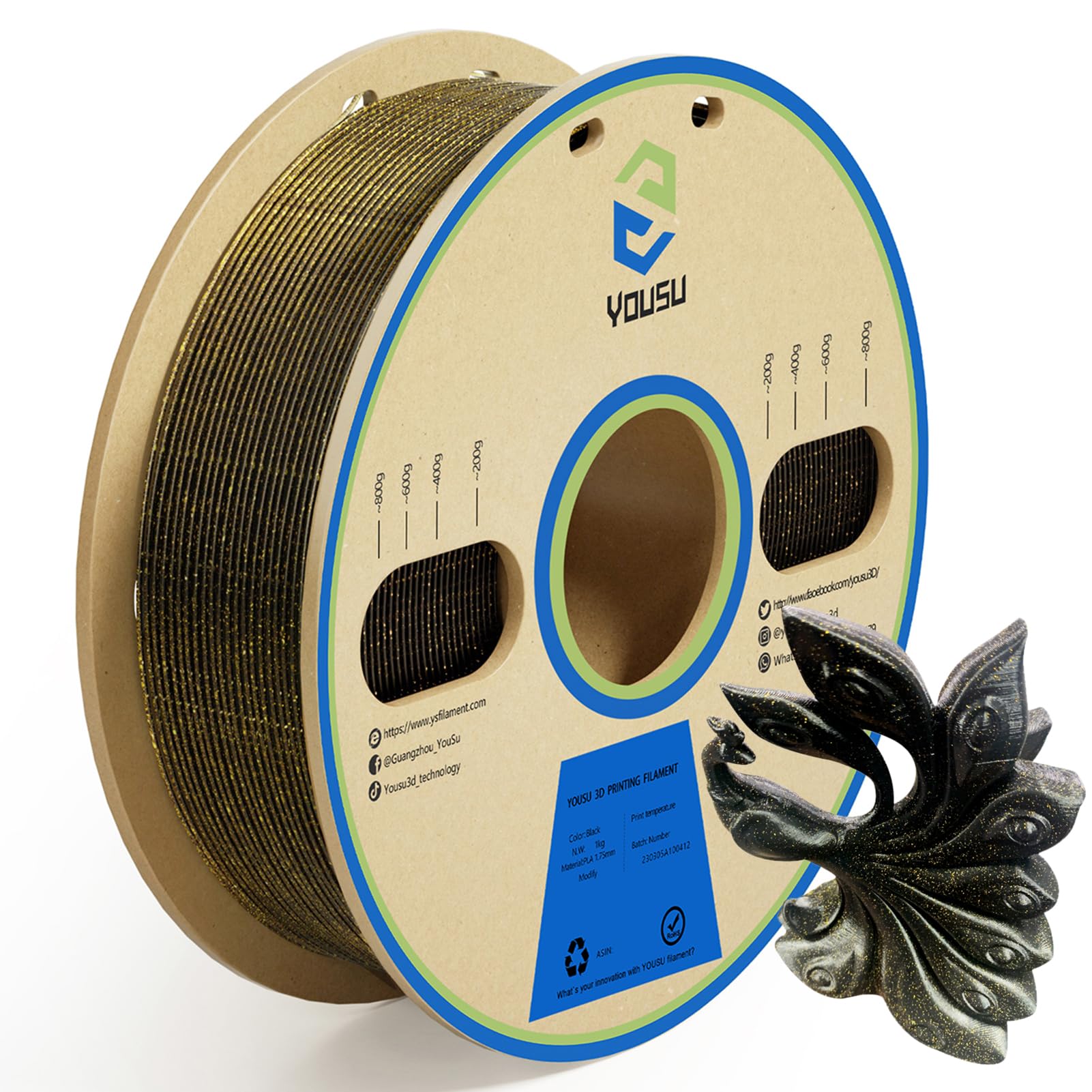 Drucker Filament, 3D Effekt Glitzer PLA Filament, Maßgenauigkeit 0,03mm Standard 1 Rolle 1KG(2.2lbs), Druckmaterial Kompatibel mit 3D Druckern (3)