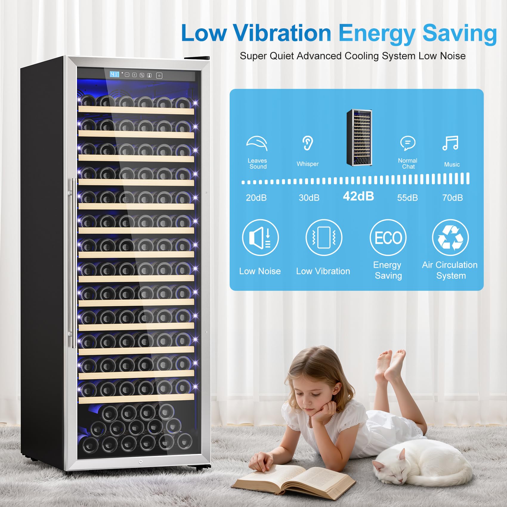 Vushine 158 Bottle Wine Fridge, 24 Inch Wine Cooler Refrigerator Freestanding With Professional Temperature Control System, Suitable For Mixed Bottle Sizes, Low Noise Operation (14.4cu.Ft) on Fridge.com - View 4