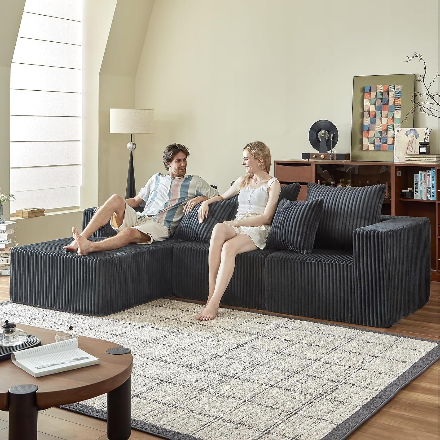 Boneless Couch for Living Room-102 Cloud Couch with Deep Seat,L-Shaped Comfy Sofa for Bedroom,Compressed Sofa in a Box,No Assembly Required(Corduroy,