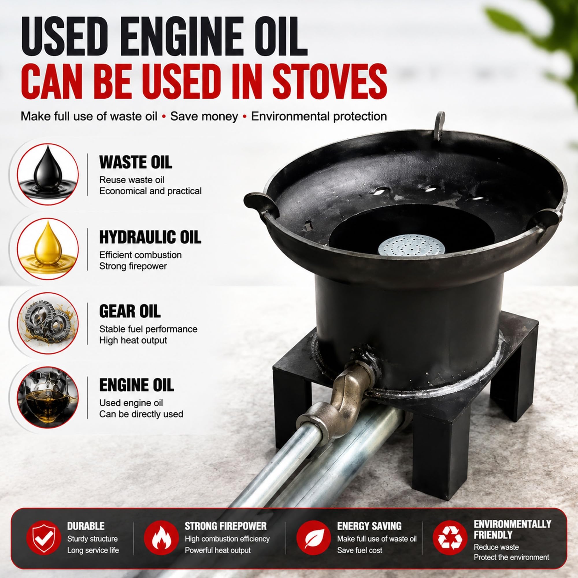 Stufa a Olio esausto con Ventilatore, Riscaldamento per capannone agricolo | Riscaldatore portatile multicombustibile for garage, officina, fattoria, fornello da campeggio ad alta efficienza