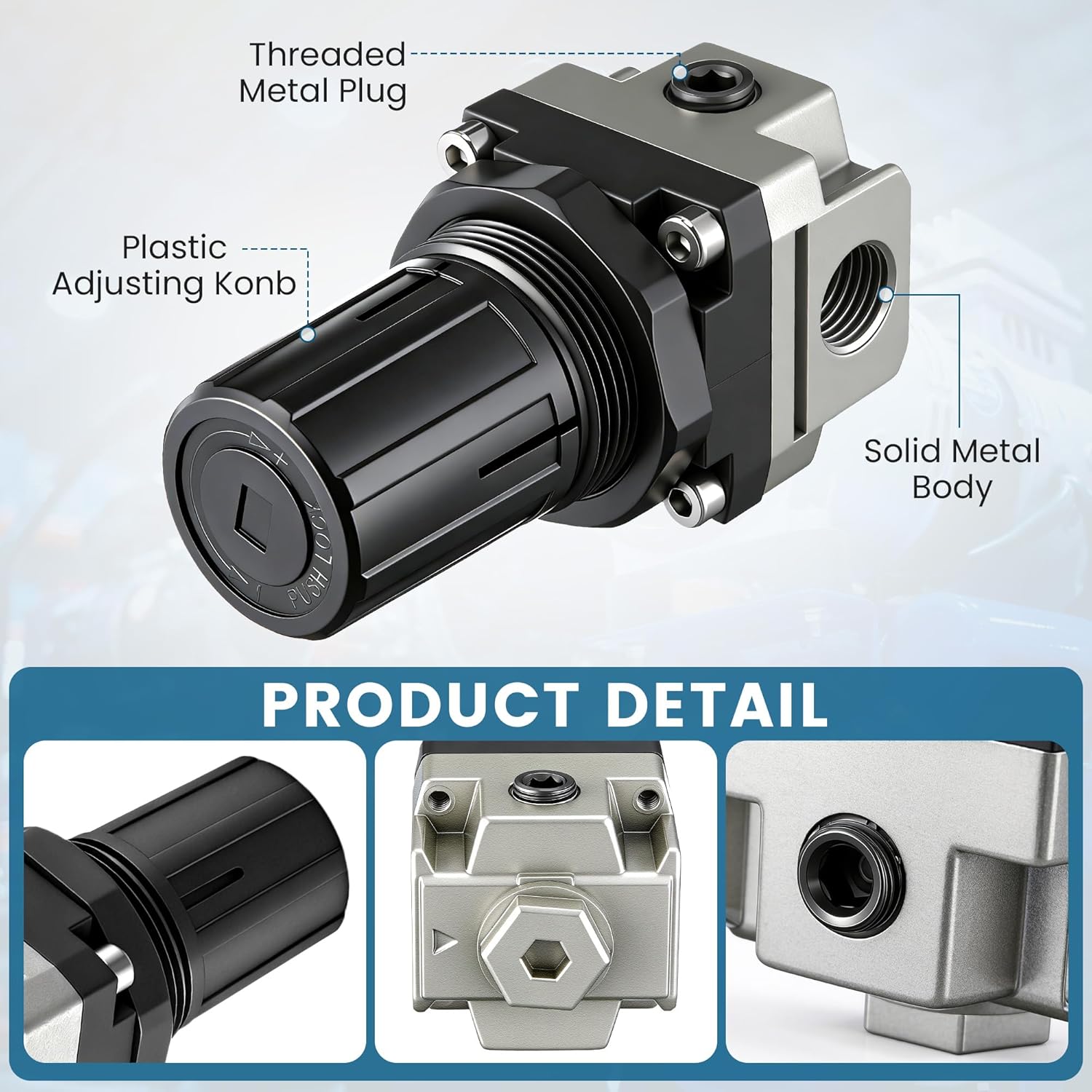Dreyoo D27253 Air Compressor Pressure Regulator, Compatible with Dewalt/Craftsman/DeVilbiss, 4-Port Pressure Regulator, 0-150 PSI Adjustable, 1/4″ NPT Inlet/Outlet, 1/8″ NPT Gauge Port