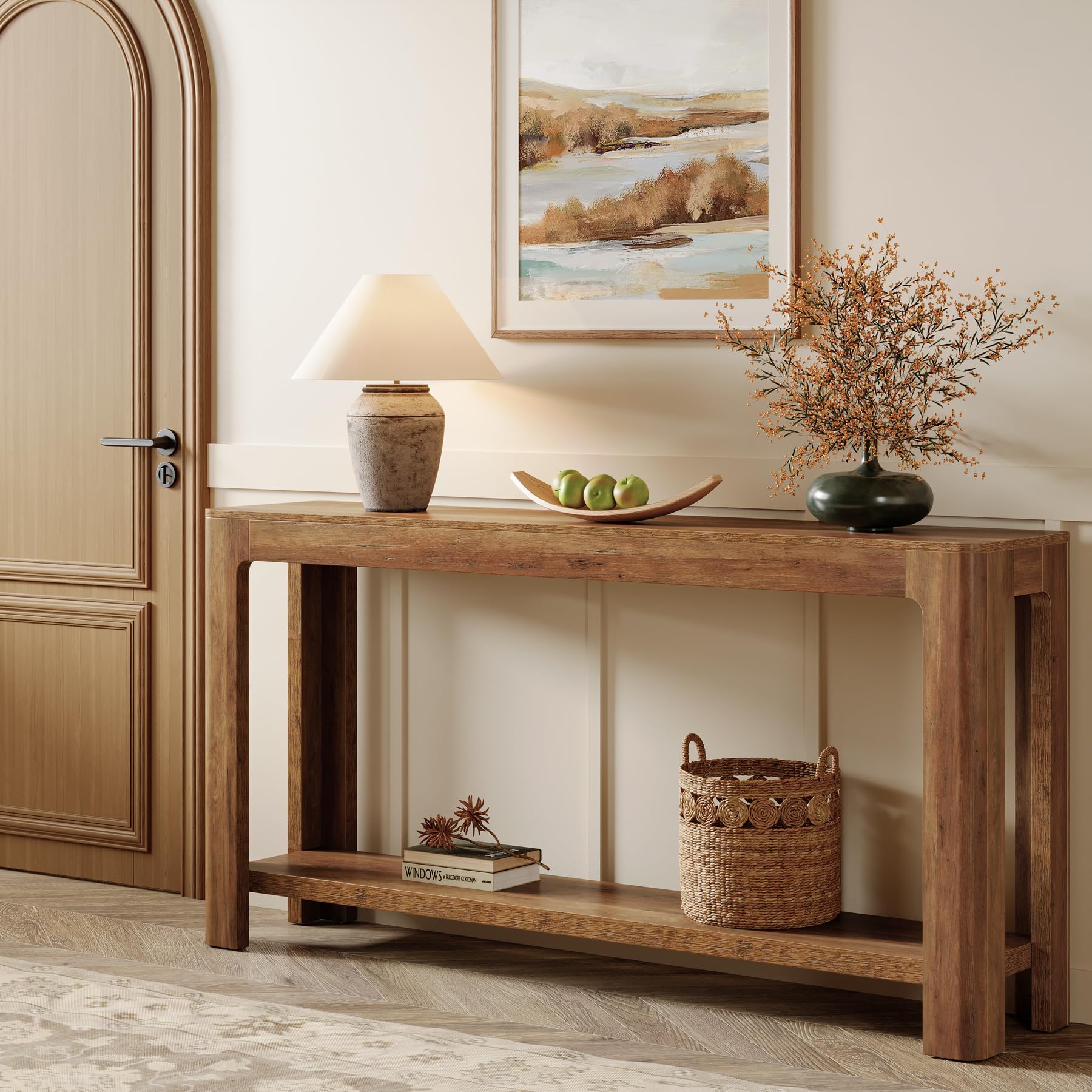 Tribesigns 63 Inch Entryway Console Table, 2-Tier Farmhouse Narrow Sofa Table Behind Couch, Accent Entrance Console Furniture for Entryway, Foyer, Hallway, Rustic Brown