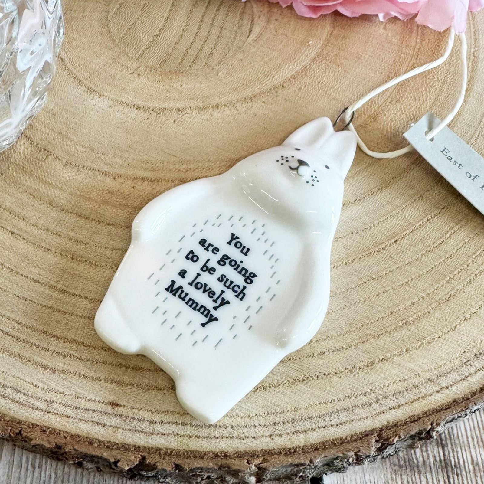 East Of India White Hanging Porcelain Rabbit – "You Are Going To Be A Lovely Mummy" | Baby Shower Keepsake & Mum-To-Be Gift