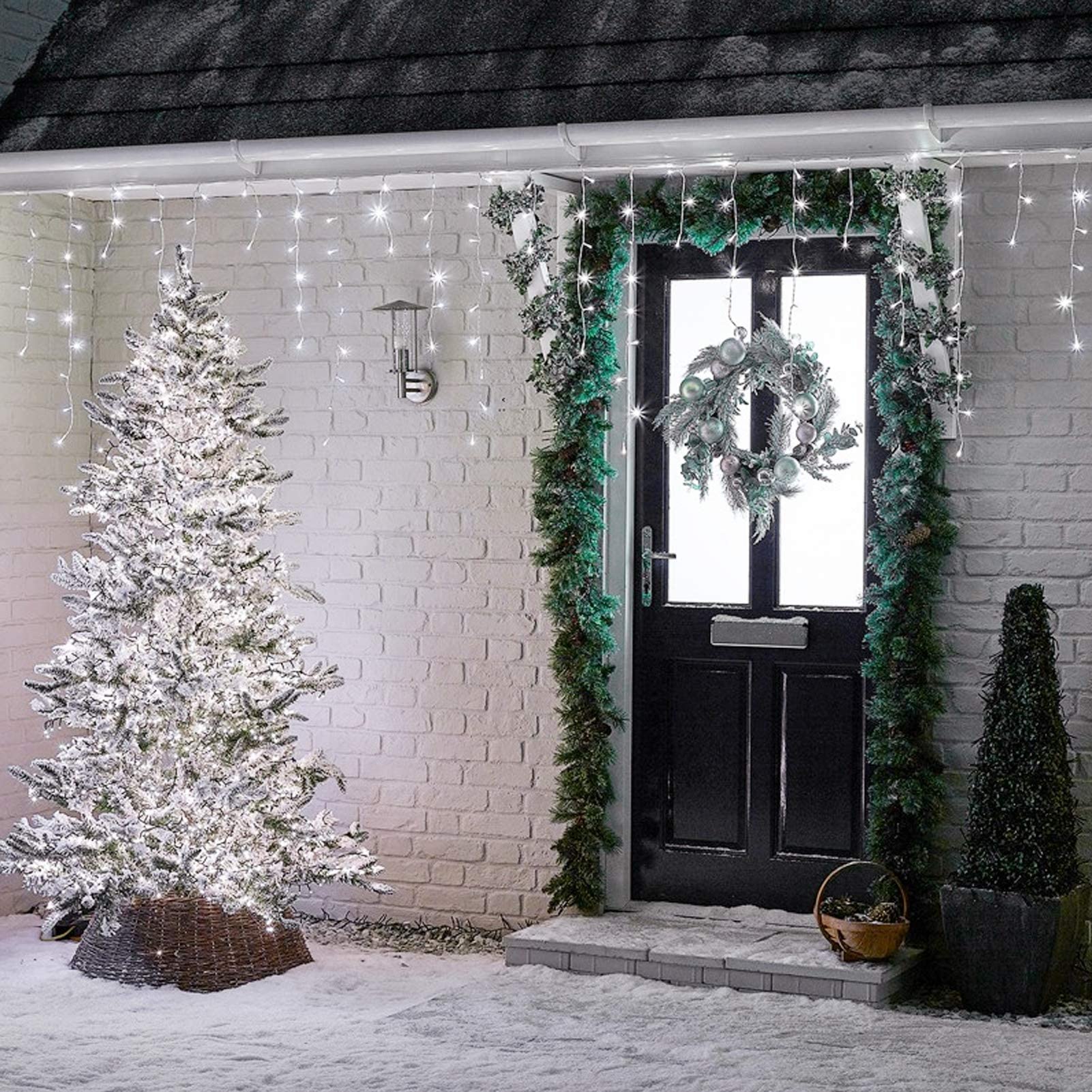 BrizLabs Eisregen Weihnachtslichterkette Außen, 480 LED Weiss Eiszapfen Lichterkette Innen Weihnachten Lichtervorhang 8 Modi Wasserdicht Außenbeleuchtung für Tannenbaum Balkon Garten Party Hochzeit