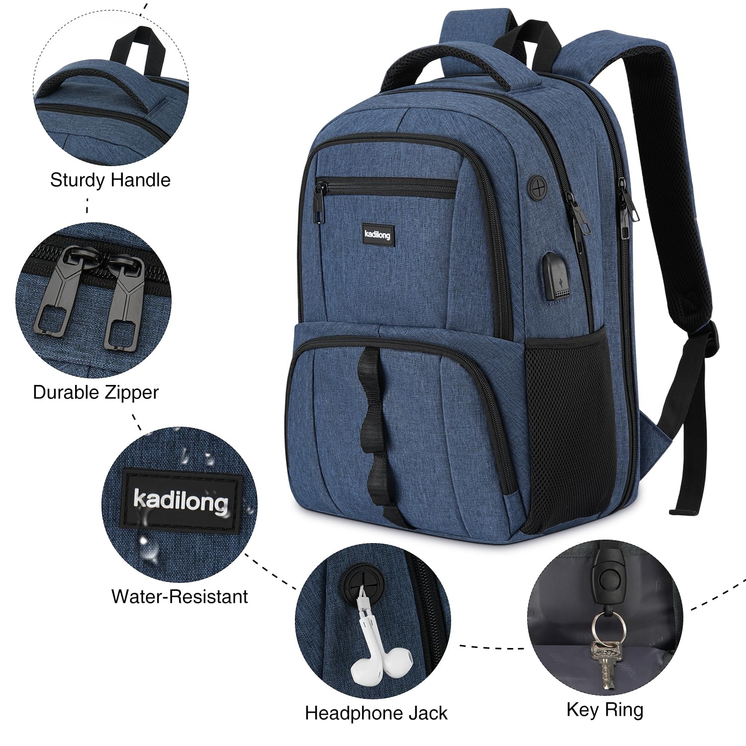 kadilong Zaino per computer portatile da 17,3 pollici da uomo, antifurto, robusto, per ragazzi, adolescenti, studenti, liceo, università, zaino per computer, caricatore USB Mochila