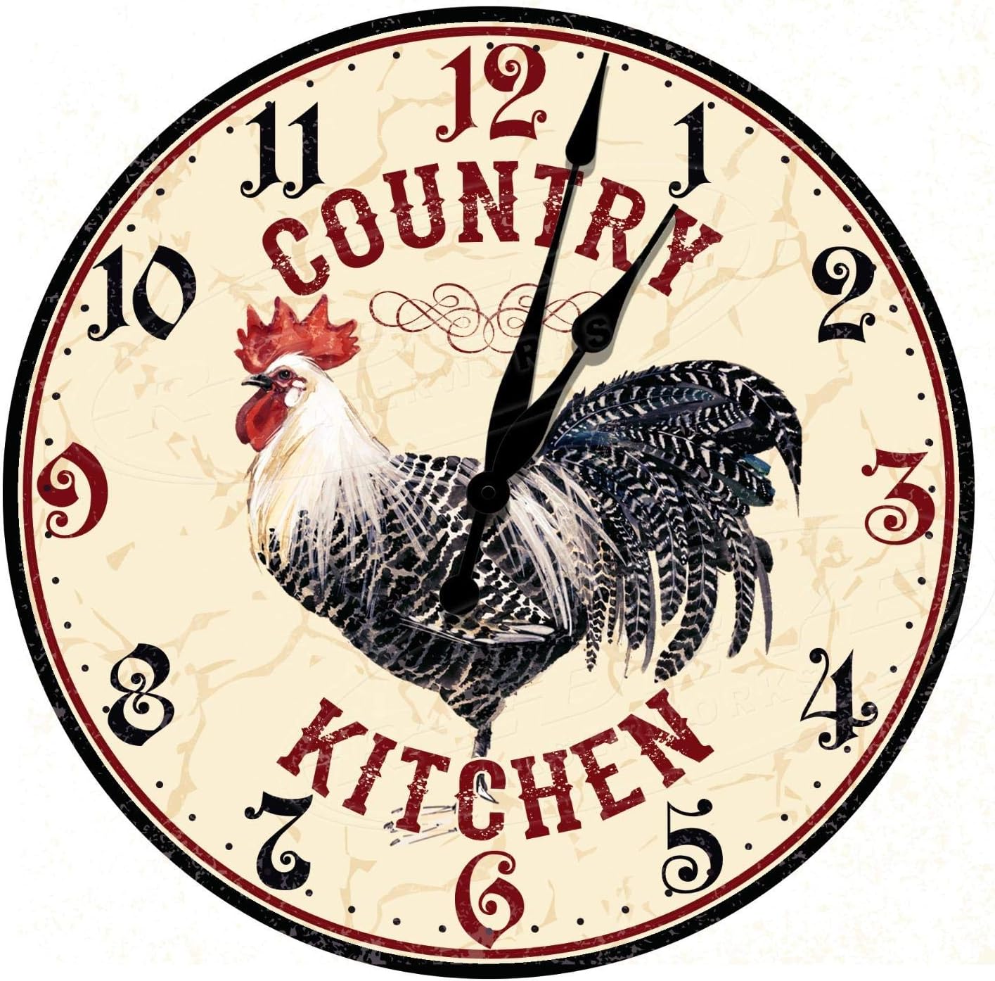 Country Kitchen Rooster Decorative 12" Diameter Aluminum Metal Round Wall Clock
