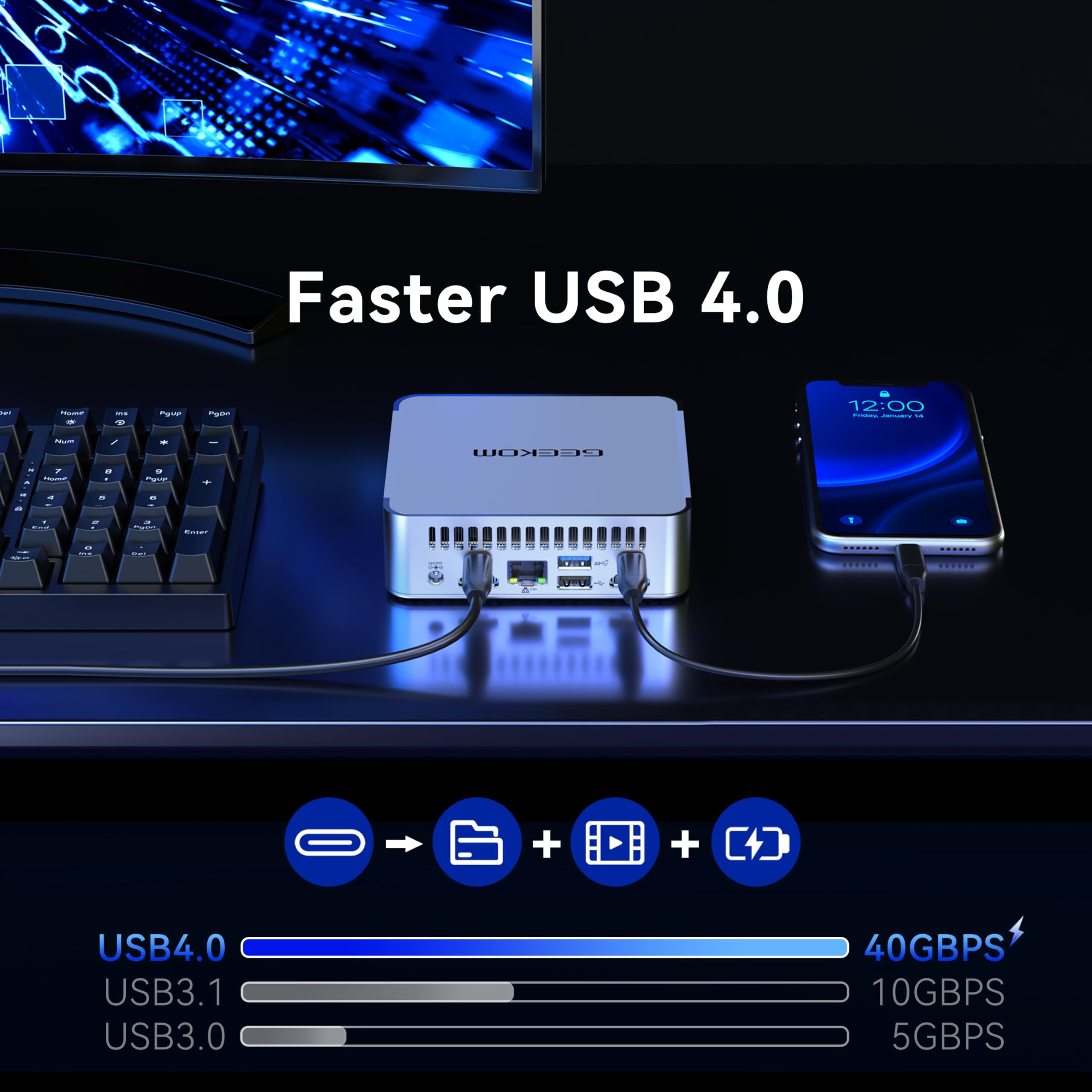 Mini PC XT13 Pro, con 13ª generación Intel i9-13900H Mini computadoras (14 C/20T, hasta 5.4GHz) 32GB DDR4/2TB PCIe Gen 4 SSD Windows 11 Pro Soporte USB 4.0/2.5G LAN/8K/Quad Displays/Wi-Fi 6E 5
