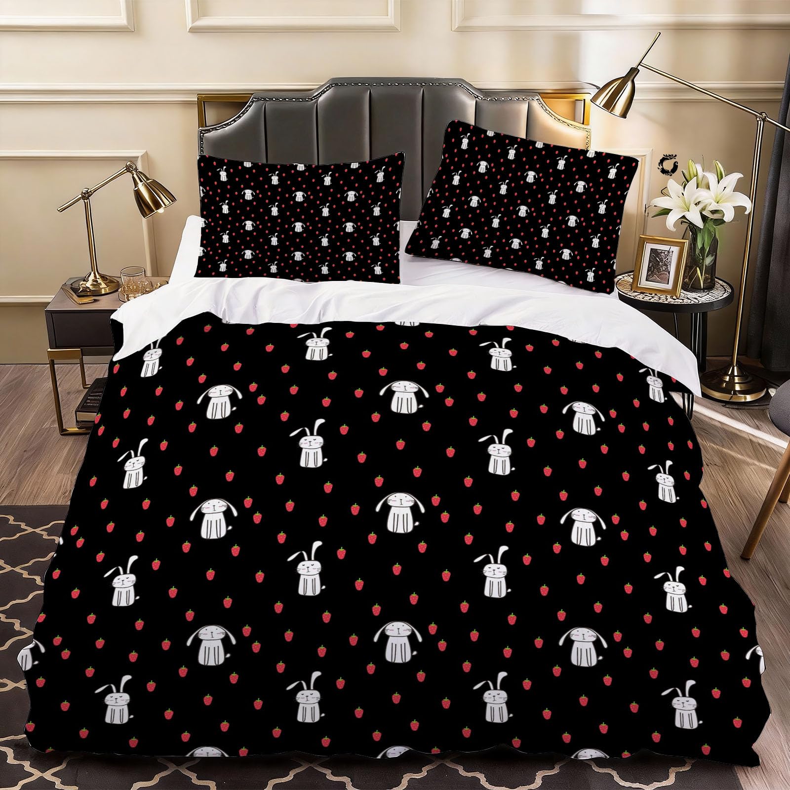 3D Rabbits Print Duvet Cover Cartoon Bedding Double Bed Set, Soft Microfiber Comforter Cover Printed with Zipper Closure Quilt Coverr 200x200 cm and 2 Pillowcases