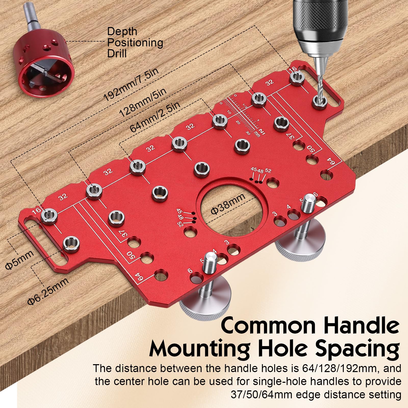 Bohrschablone für Regalstifte, Regalstiftvorrichtung Aluminiumlegierung Schrankbeschläge Schablone Bohrführung mit 5mm 6.25mm Bohrlehre für Holzbearbeitung, Standard-Lochabstand 32mm (Kurz)