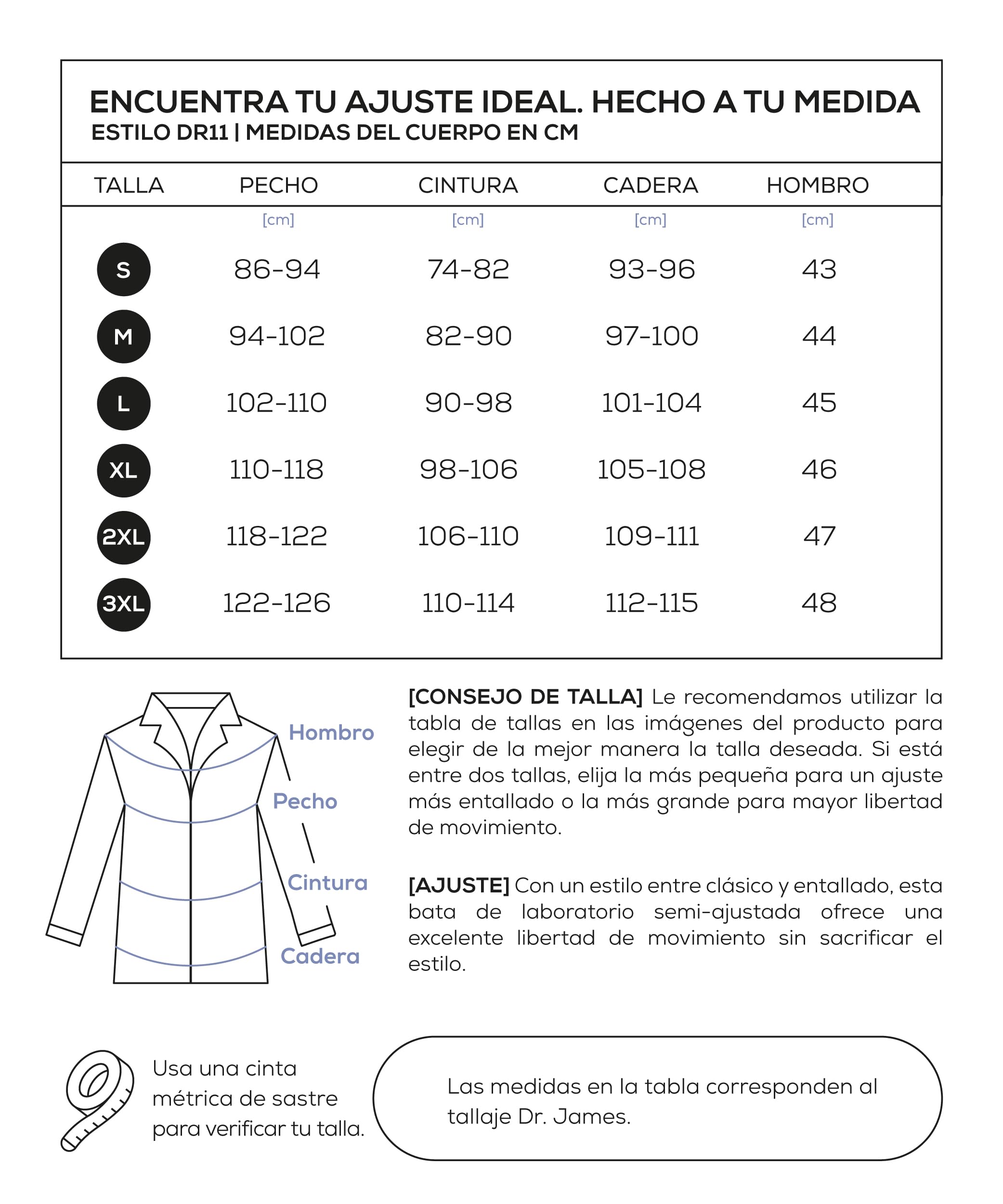 Dr. James Bata de laboratorio Premium Hombres, con bolsillos para smartphone y tableta, ajuste entallado, cierre de botones