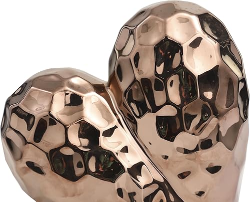 Miniatura 2 de Deco 79 Escultura inspirada en origami en ángulo dimensional de corazón de cerámica con exterior facetado, 8 x 4 x 8 pulgadas, oro rosa