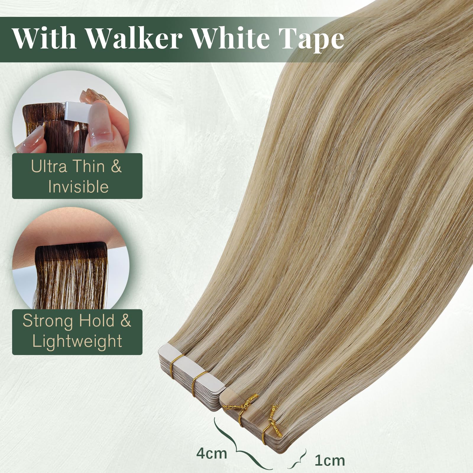 Ugeat Przedłużanie Włosów Taśma, Włosy Ludzkie, Pasemka Ciemny Popielaty Blond, 40 cm 20 sztuk 50g, Przedłużanie Włosów Tape in, Złotym Blondem, Remy Naturalne Proste