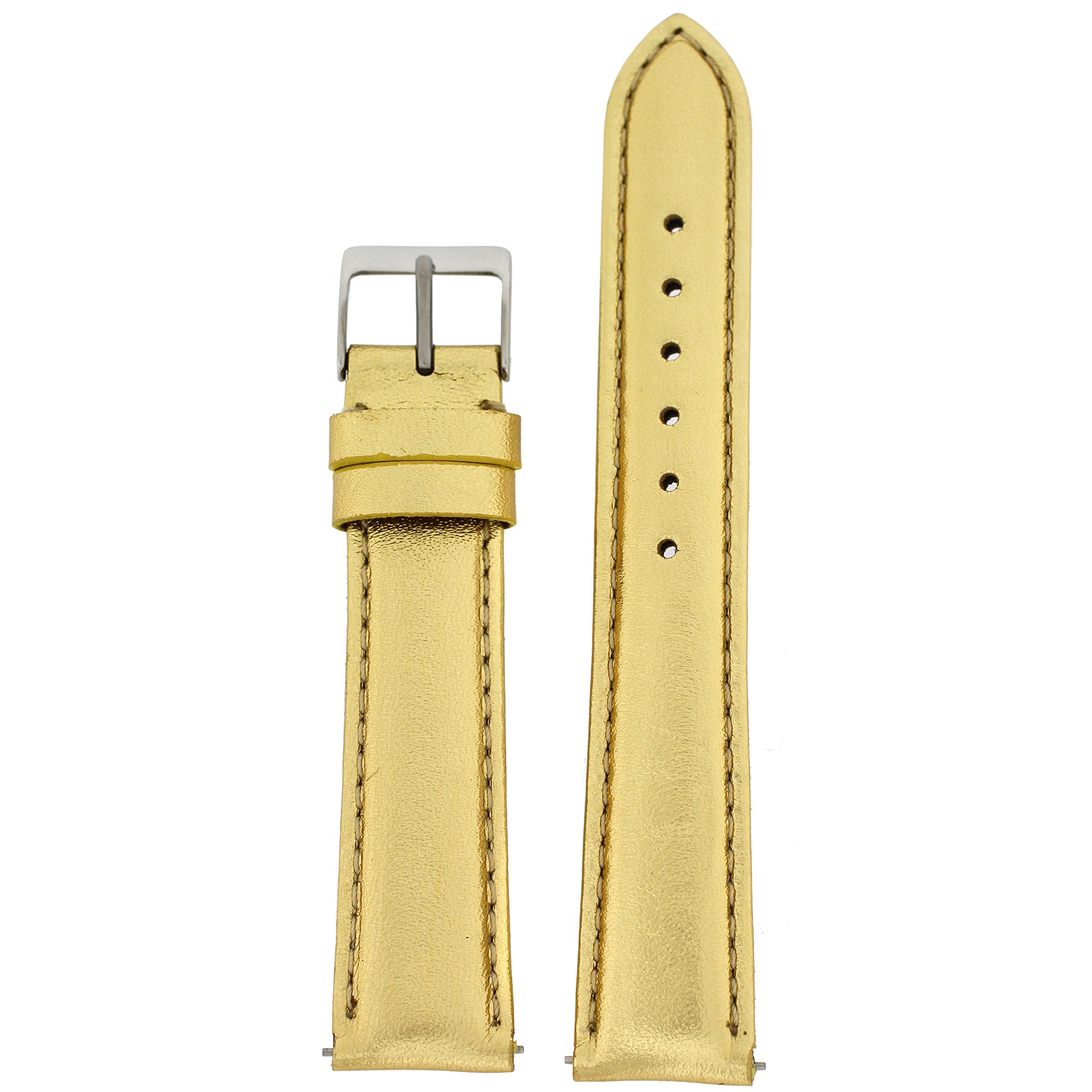 Tech Swiss Watch Band Genuine Gold Metallic Leather Padded 18 Millimeter