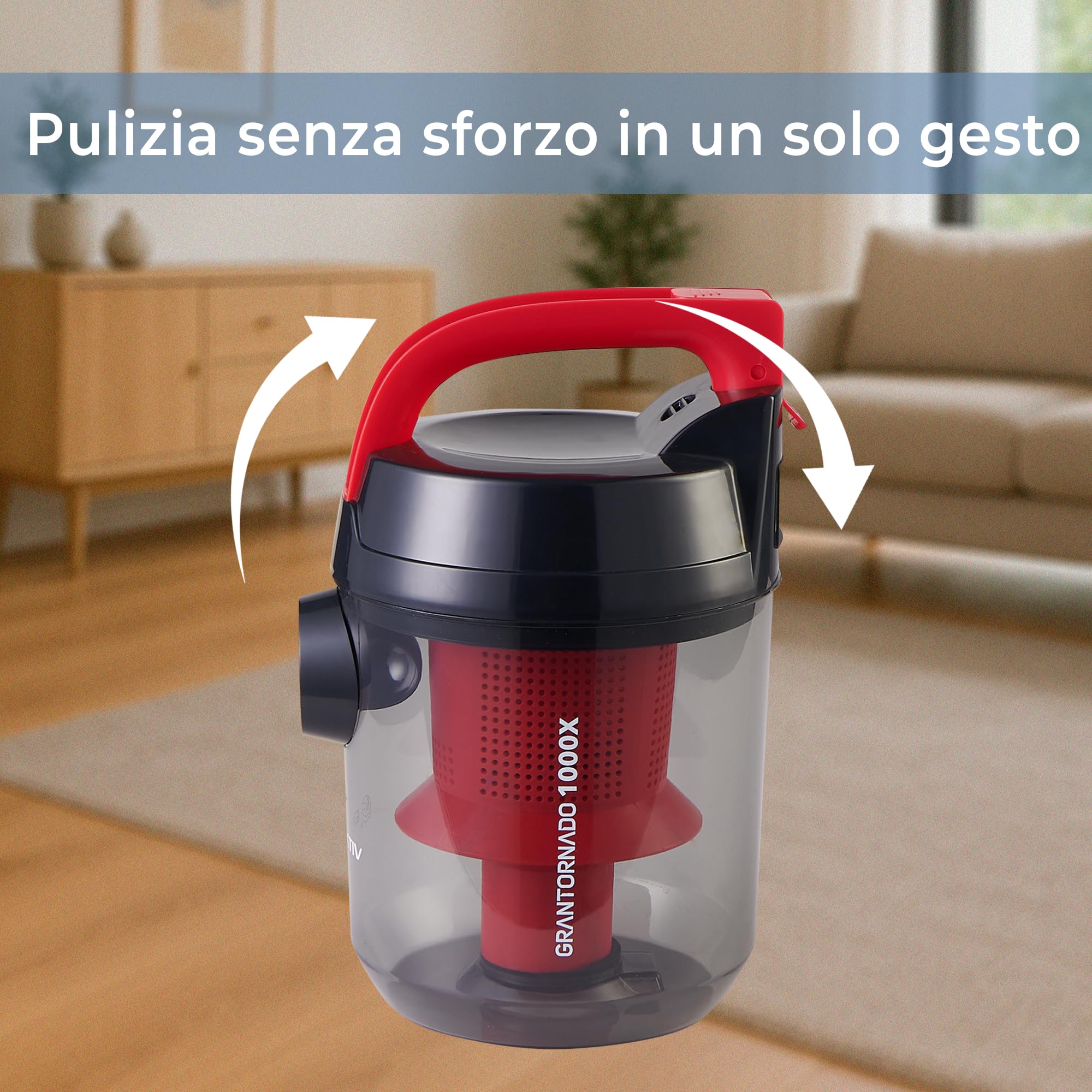 EFFEKTIV Aspirapolvere senza Sacco GranTornado 1000X, Aspirapolvere Potente Compatto Ciclonico 1200W, Potenza di Aspirazione 85000Pa, Capacità 2.5Litri, 76dB, Filtro HEPA, Cavo 3m, Per Peli Animali