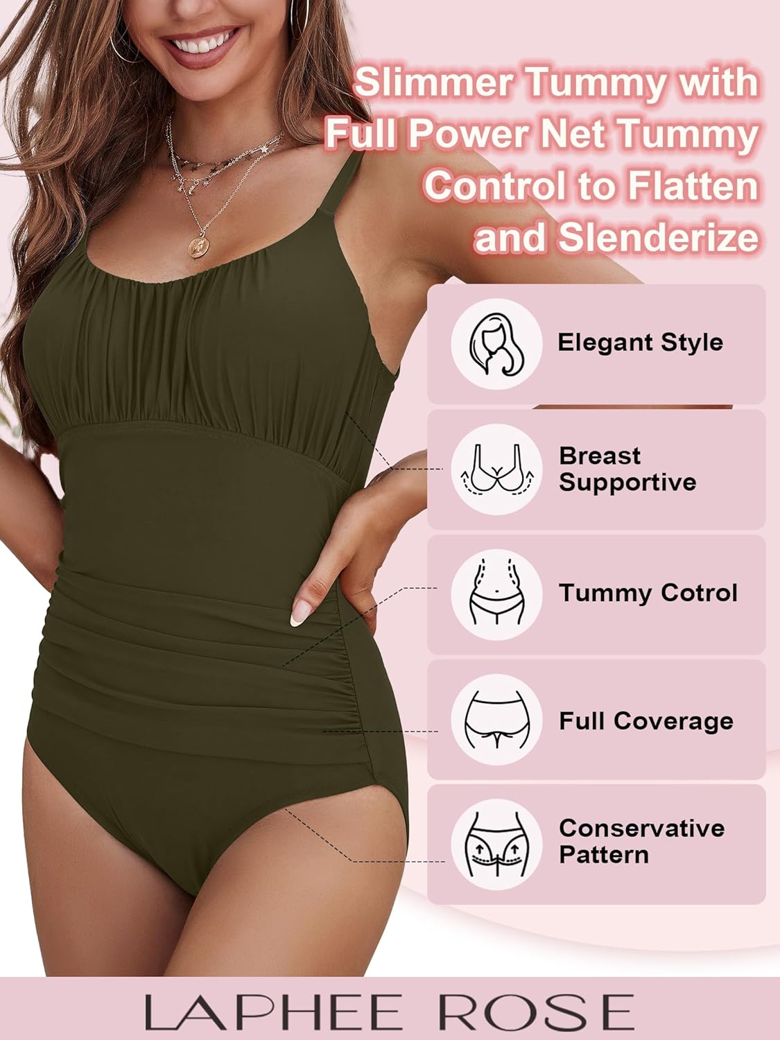 One Piece Swimsuit for Women Tummy Control Bathing Suits Ruched Swimwear