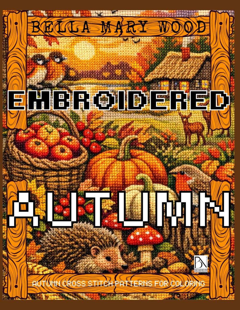 Embroidered Autumn, or autumn cross stitch patterns for coloring: embroidery coloring book