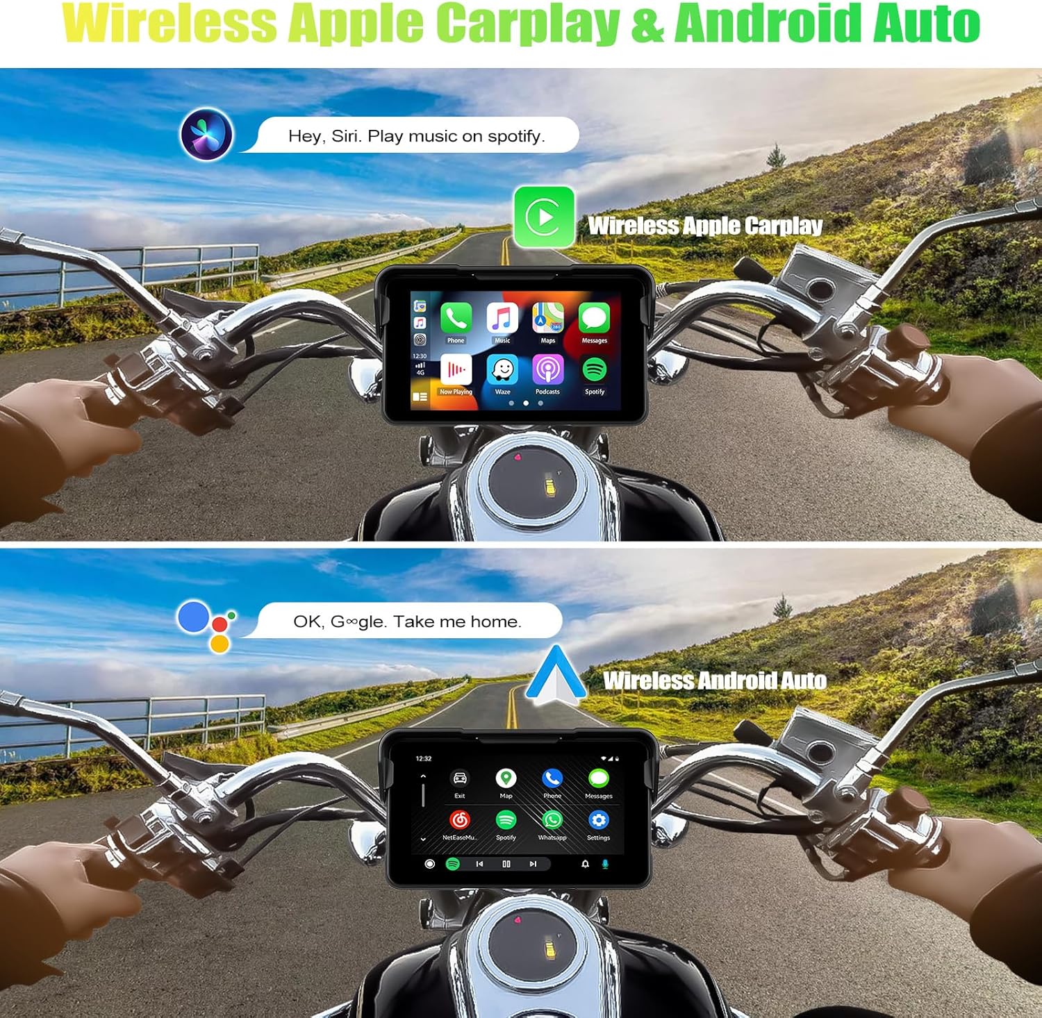 CAMECHO Removable Motorcycle CarPlay & Android Auto Screen, Wireless Apple Car Play Portable Car Stereo for Moto Motorbike, 5" Waterproof Touch Screen, Pantalla para Carros con Bluetooth, Mirror Link