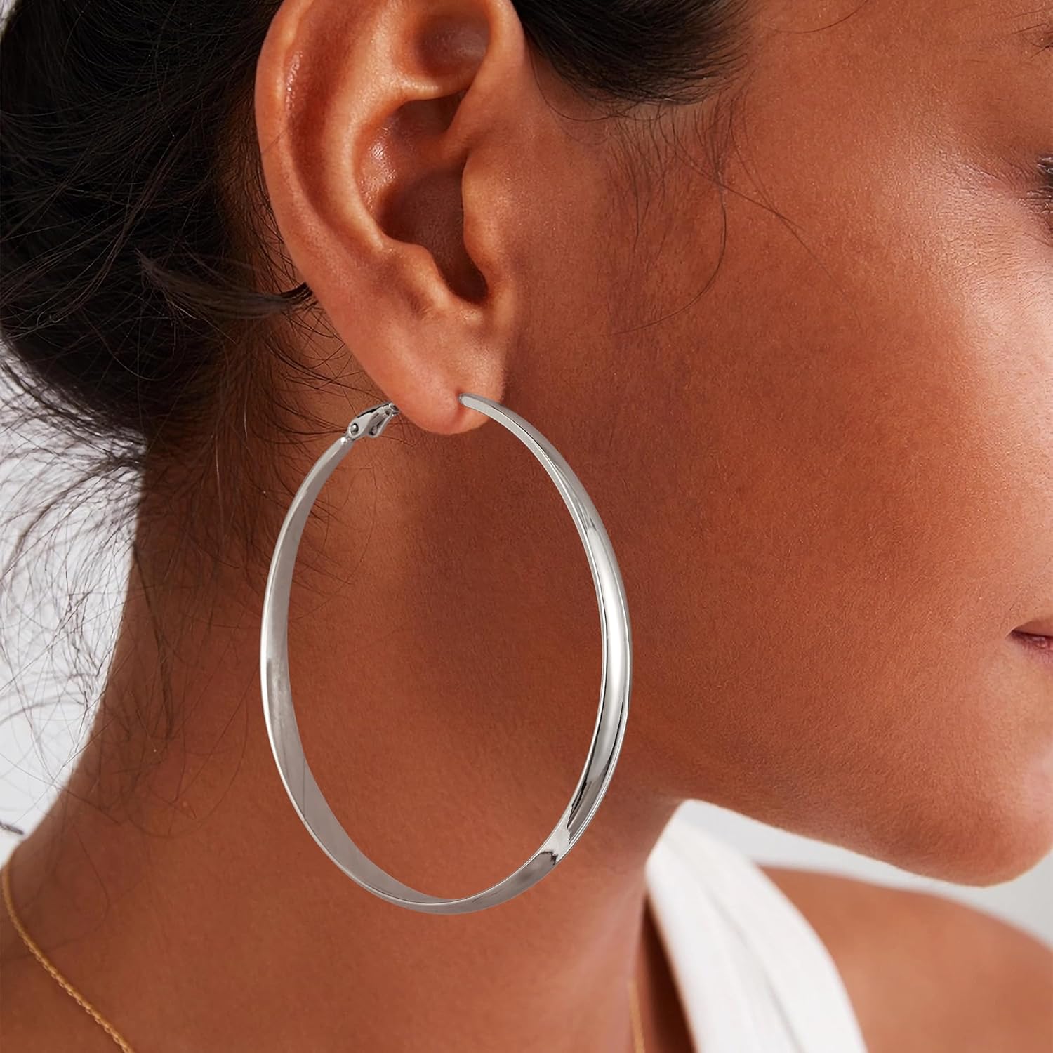 Gacimy 5mm Wide Gold Hoop Earrings for Women, 14K Gold Plated Hoops with 925 Sterling Silver Post, Hypoallergenic Earrings for Women - Image 3