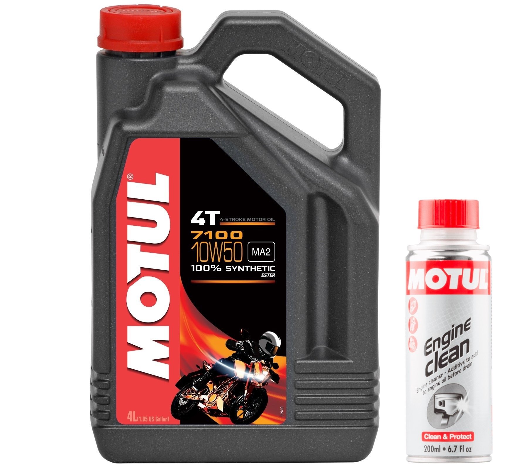 Motul Duo Aceite Moto 7100 4T 10W-50, 4 litros + Engine Clean 200 ml
