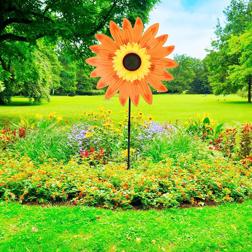 Moulin à Vent Tournesol Jardin 70cm - Décoration Extérieure Colorée Pour Pelouse Ou Balcon | Enfant Et Adulte