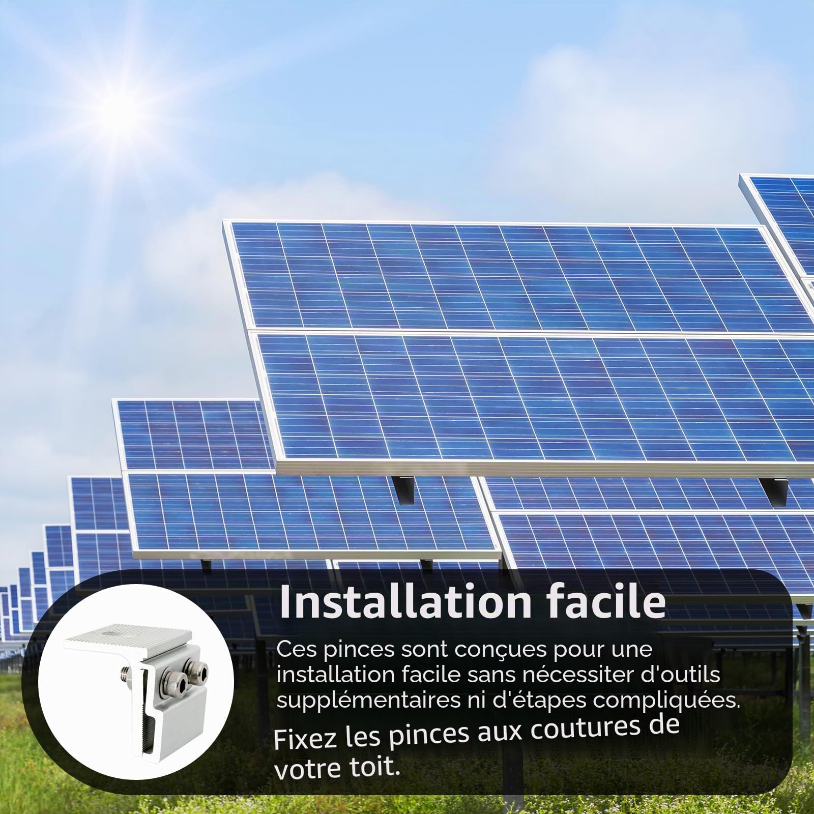 Pinces à Joint Debout, 10PCS Fixation De Pinces En Aluminium Pour Panneaux Solaires Toitures En Tôle Pinces à Joint Debout Pour Toitures à Joint Debout - 45x52mm