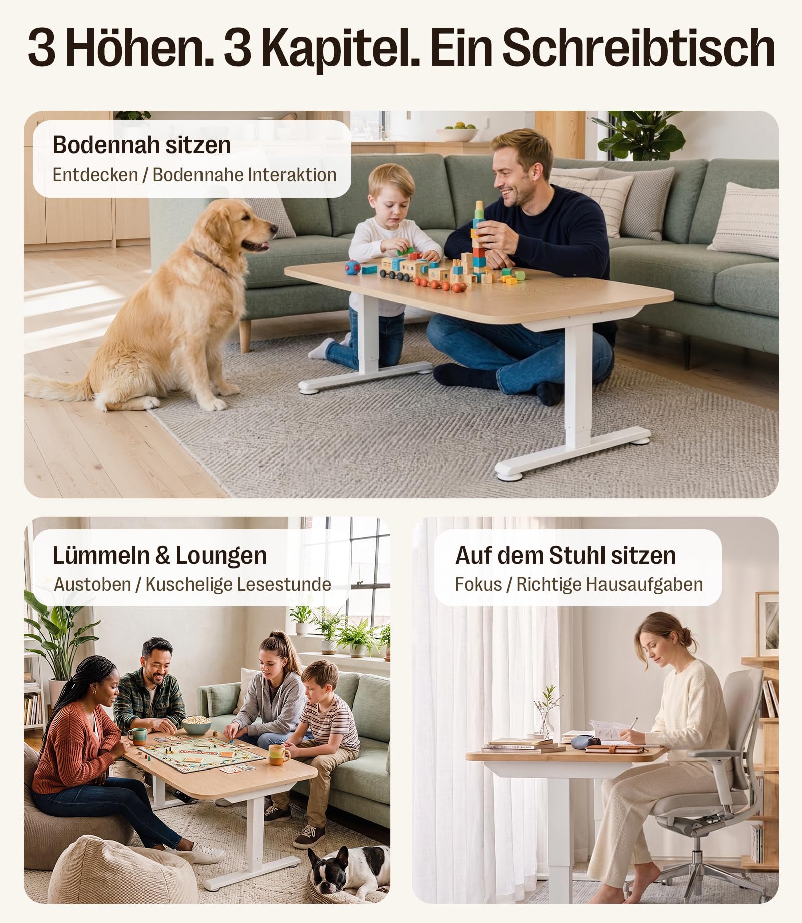 MAIDeSITe J01 Umdrehbar Höhenverstellbarer Schreibtisch, Hubbereich 52–77cm