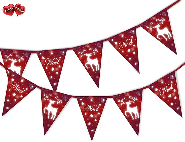 Party Decor Noel Snowflake Reindeer Red Christmas Theme Bunting Banner 15 flags for guaranteed simply stylish party decoration