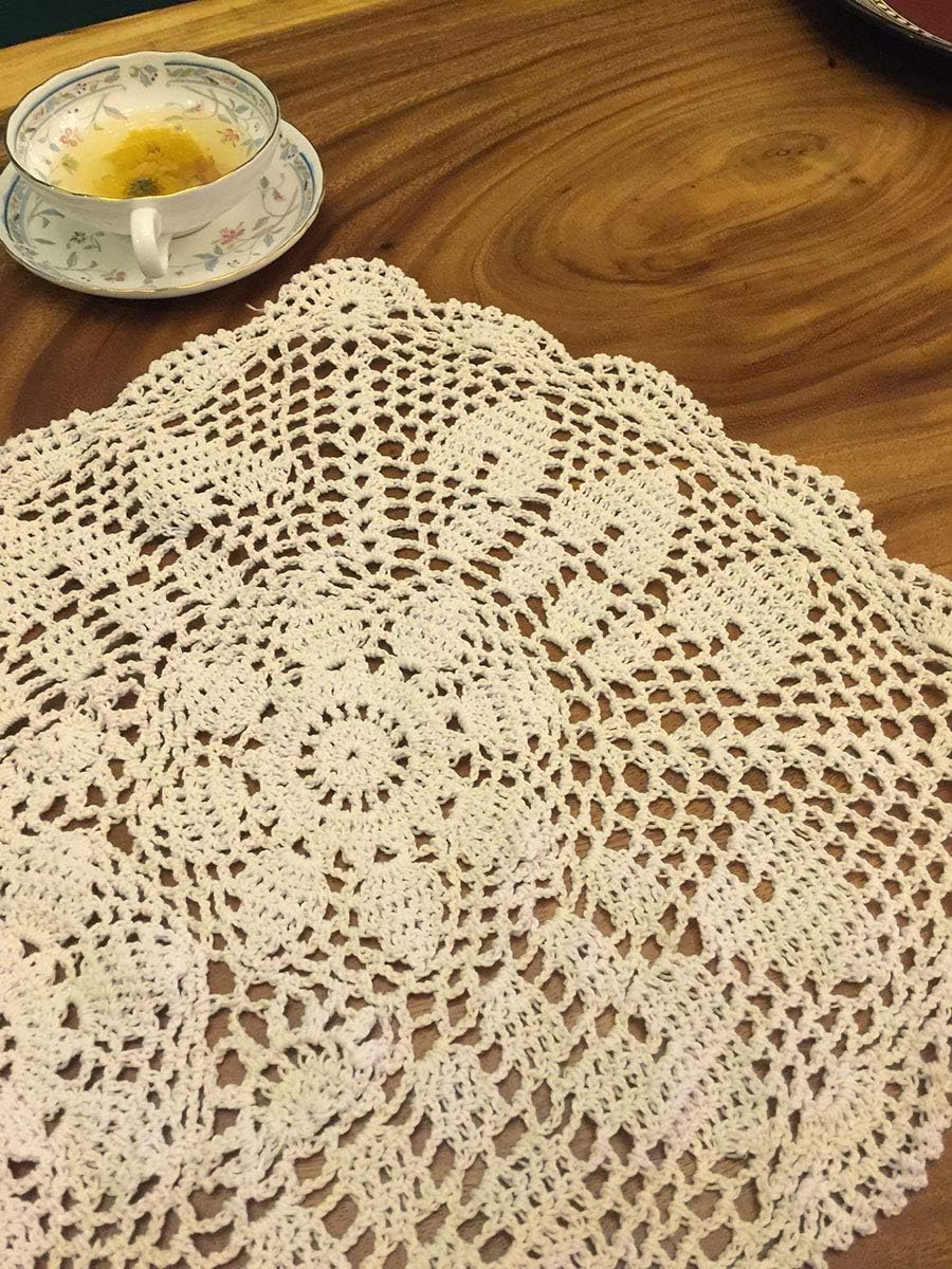 Beige Handmade Crochet Doilies Cotton Table Runner Lace Doilies Doily Rectangle Dresser Scarves for bedrooms,16 by 63 Inches.