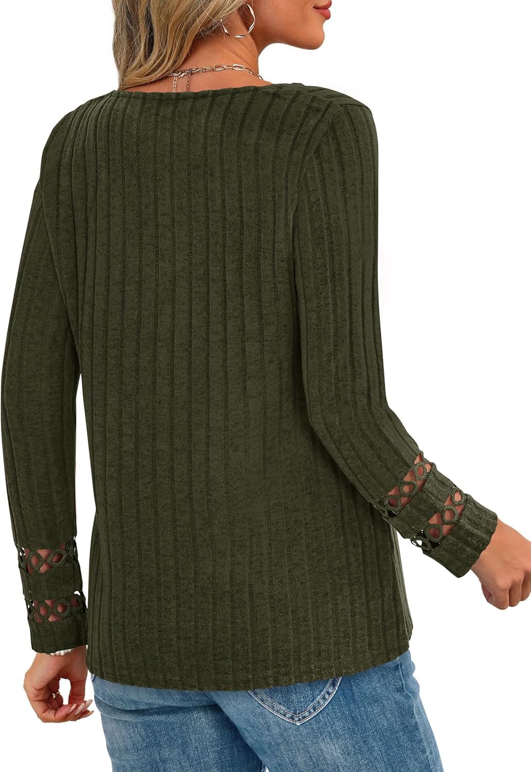 PRETTYGARDEN Women's Long Sleeve Shirts Ribbed Knit V Neck Tee Dressy Casual Blouses Going Out Tunic Tops 2026 Fall Outfits - Image 4