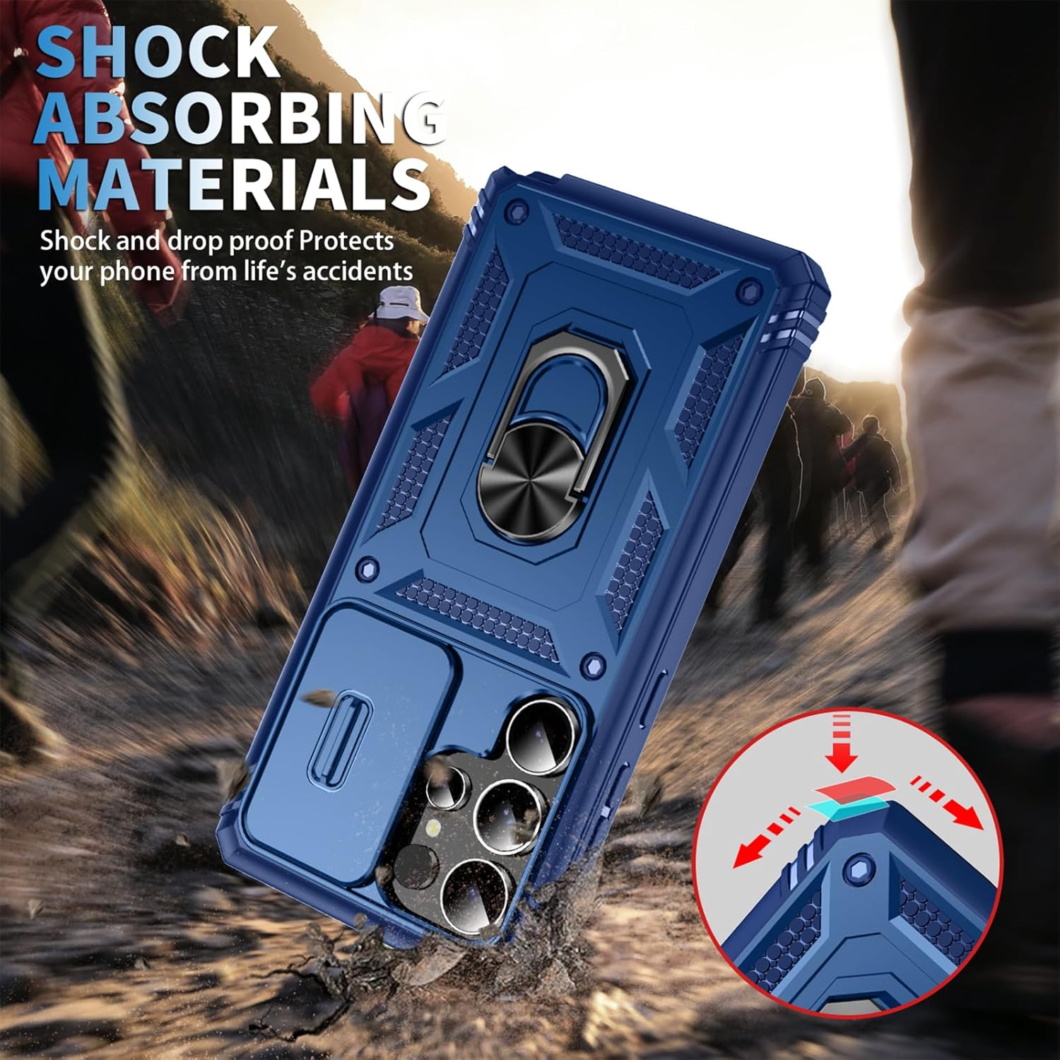for Samsung Galaxy S25 Ultra Case Military Grade Drop Shock Protection Cell Phone Cover with Slide Camera Cover Built-in 360° Rotate Ring Stand for S25 Ultra 6.8 - Blue - Image 2