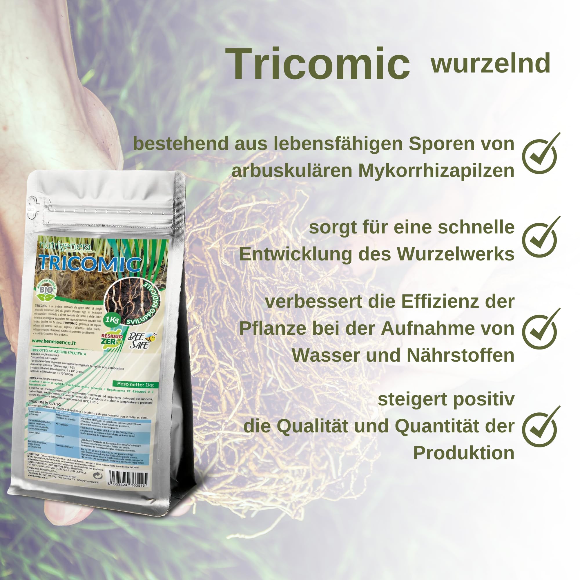 Tricomic - Impfstoff Mykorrhiza-Pilze: Stimuliert die Wurzelausdehnung - Schützt vor schädlichen Insekten (1 kg)…