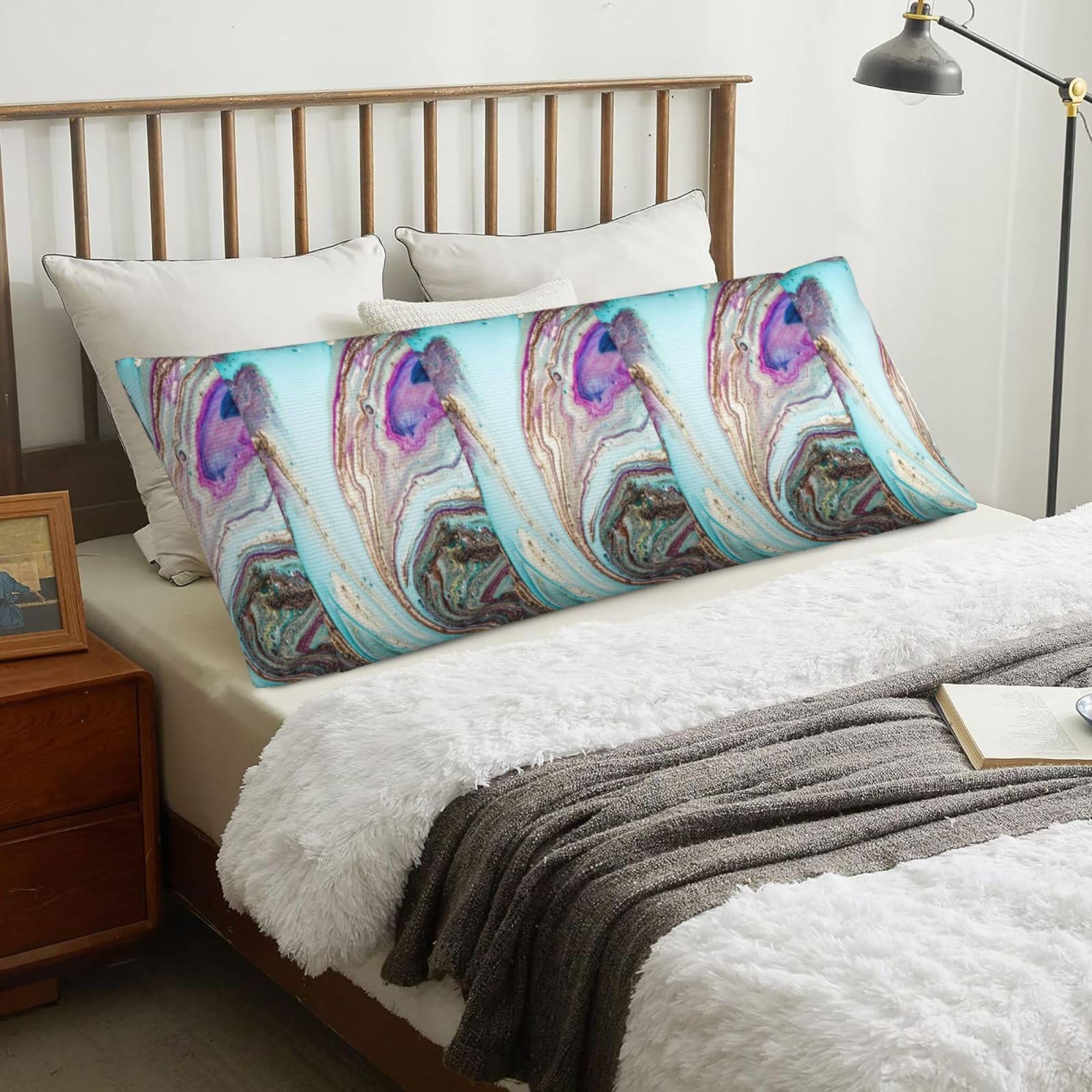 Rainbow Agate Geode Rock, Body Pillow Cover with Zipper,Long Body Pillowcase 20 x 60 in