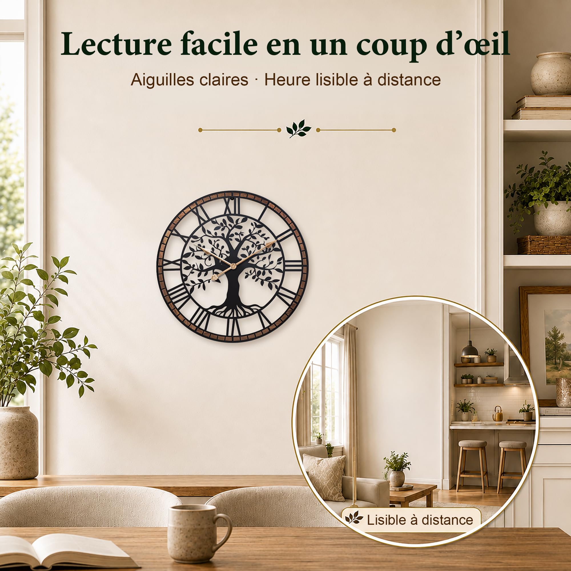 Horloge Murale Design Moderne 40 cm, Horloge Murale Arbre de Vie