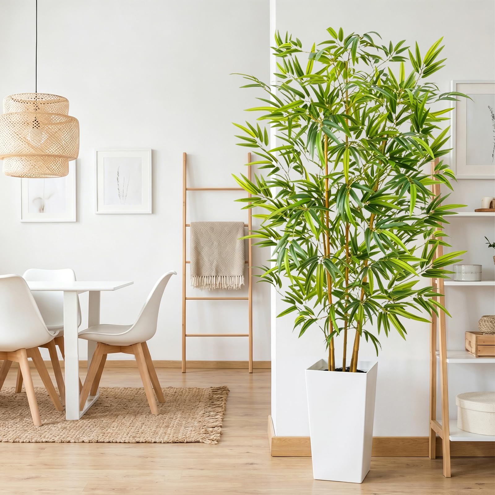 Bambu Artificial 180 cm Plantas Artificiales Grandes Arbol Artificial Interior con Madera Blanca Árboles di Bambú Artificial Exterior para Decoración Oficina Dormitorio Hogar Jardín Balcón