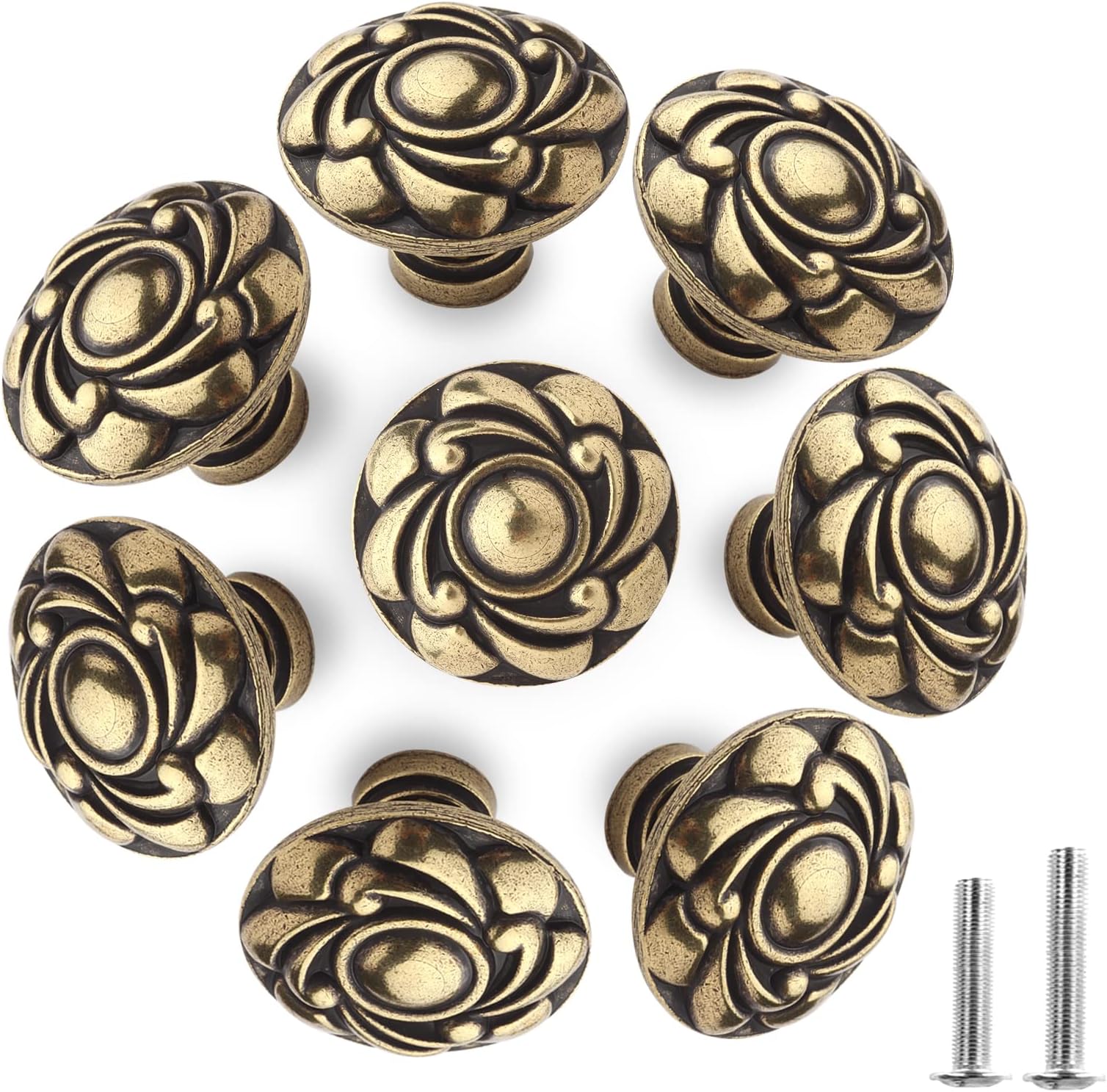 8PCS Antique Bronze Flower Round Cabinet Knobs Vintage Chic Bronzy Drawer Knobs Retro Kitchen Cupboard Door Pull Knobs Handles Hardware for TV Cabinets Bathroom Cabinets Wardrobes Closet Chest