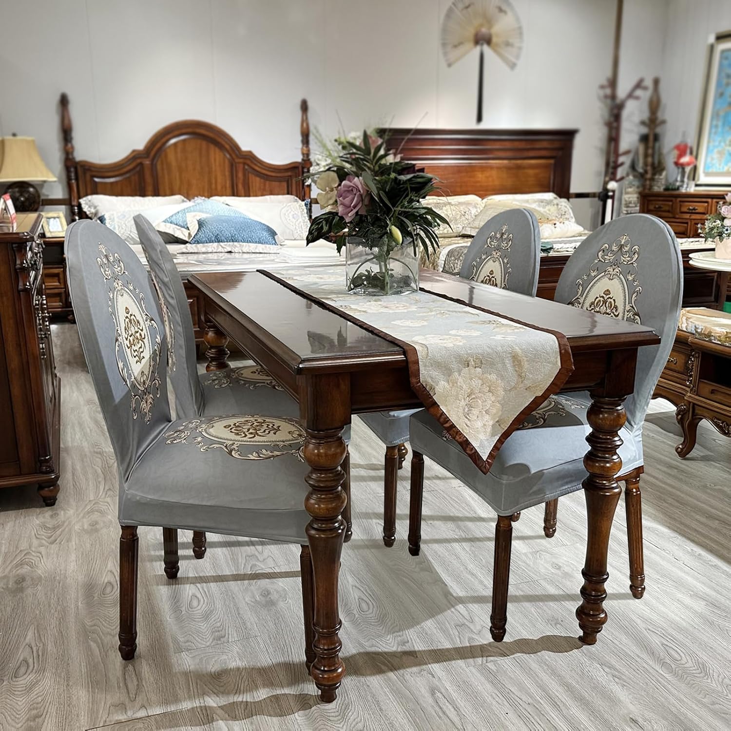 Round Back Dining Chair Slipcovers, Curved Back Chair Covers Stretch Armless Dining Room Chair Cover, Mid Century Modern Chair Seat Protector for Kitchen, Home and Banquet (Gray, Set of 4)