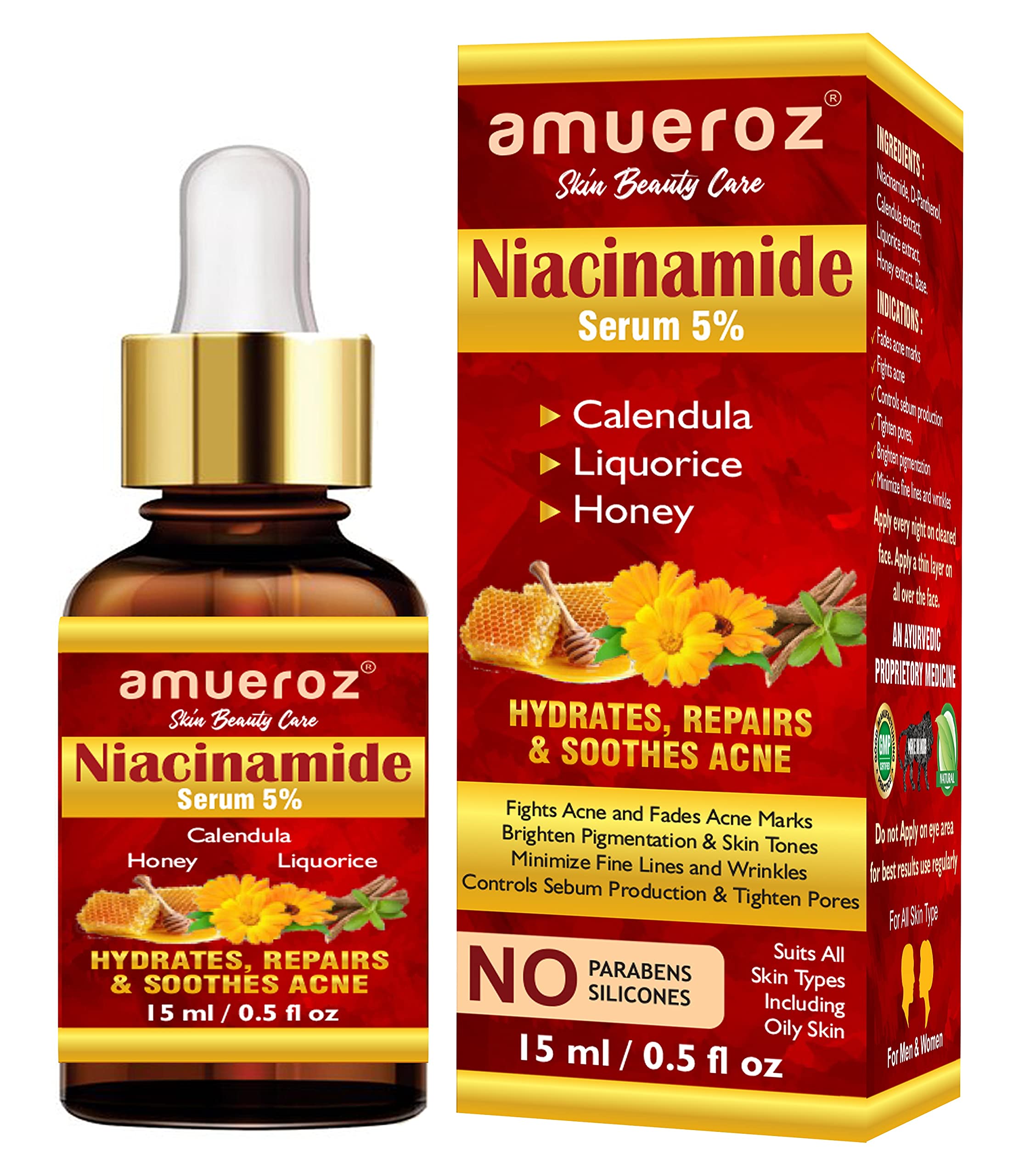 Amueroz 5% Niacinamide Face Serum for Reduce Acne Marks, Blemishes | Tighten pores & Controls sebum production | Minimize fine lines and wrinkles & Brighten pigmentation for Women & Men (15 ml)