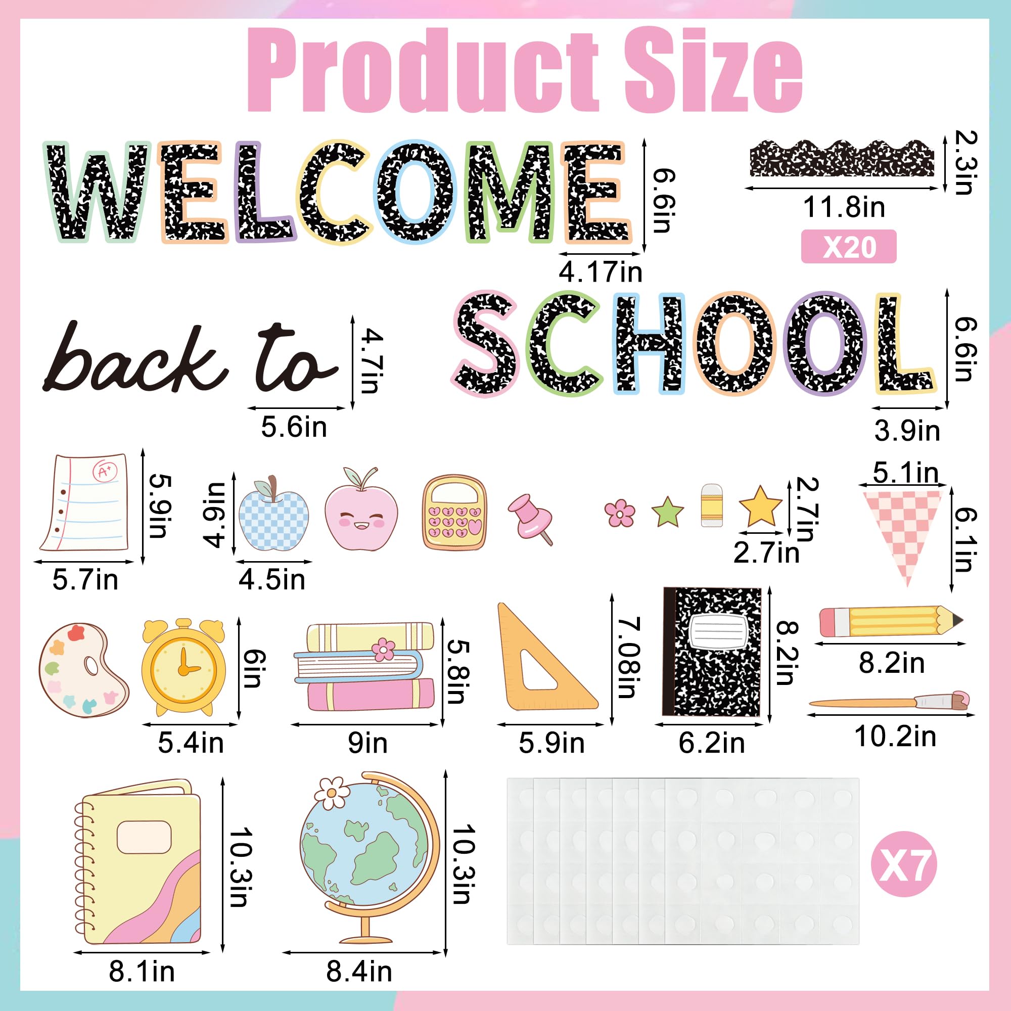 64 szt. kompozycja notatnik klasa dekoracja 'Welcome Back to School' tablica ogłoszeń zestaw kolorowy pierwszy dzień szkoły wycinanki do szkoły klasy tablica kredowa biuro dom ściana drzwi dekoracja