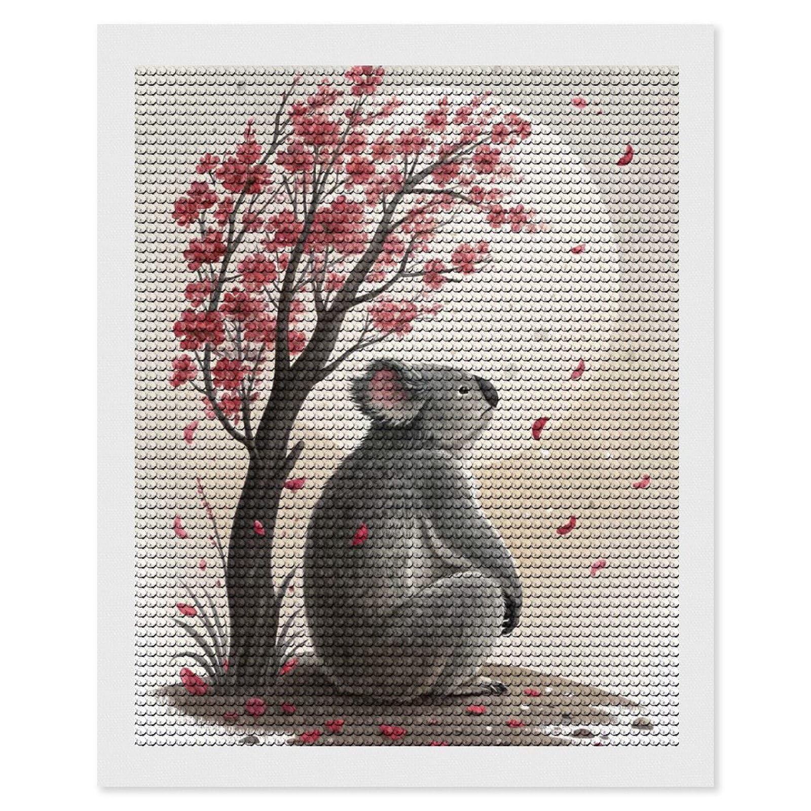 Junmoney Koala Under A Blooming Tree Diamond Painting Canvas Kit 16"x20", Leisure Activity, Aesthetic Room Decor, with Tool Kit, DIY, Gift