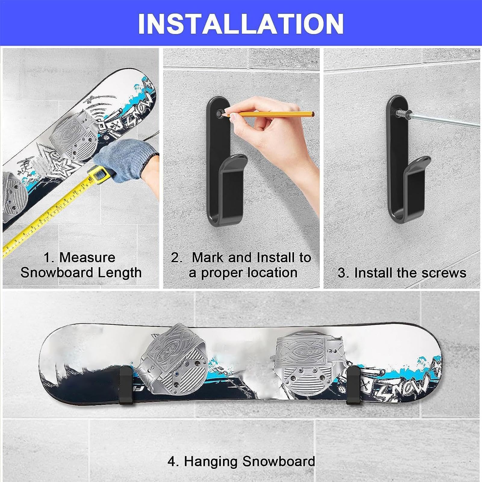 Rastrelliera Da Parete Per Tavola Da Surf - Gancio Per Skateboard E Snowboard, Salvaspazio