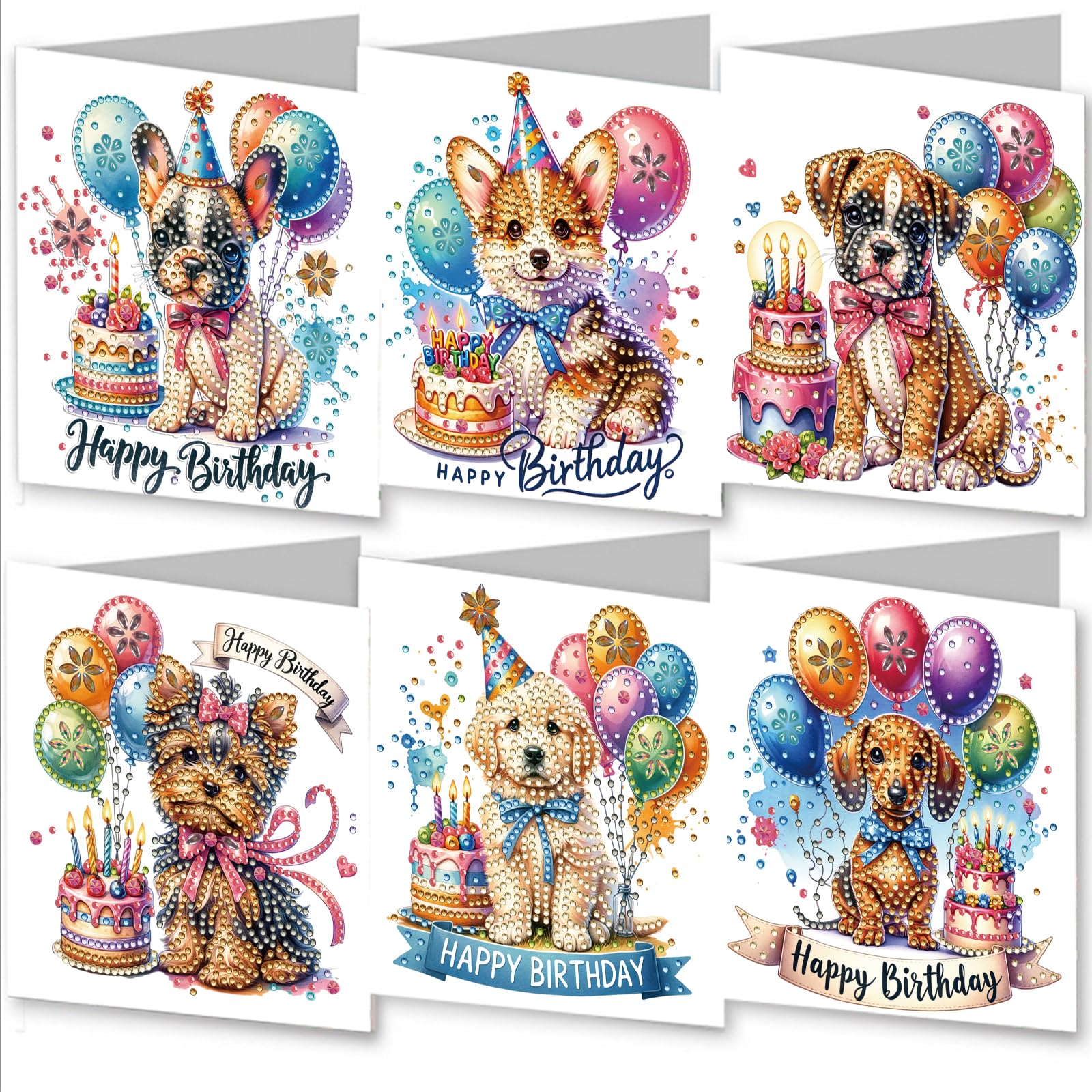 AYUCHYN ART 6 Pack Mixed Greeting Cards Happy Birthday | 5D DIY Diamond Painting Crystal Art Cards Making Kit with Envelopes & Full Tools | Xmas Cards Gift Postcards for Handmade 30 * 15cm (Birthday)
