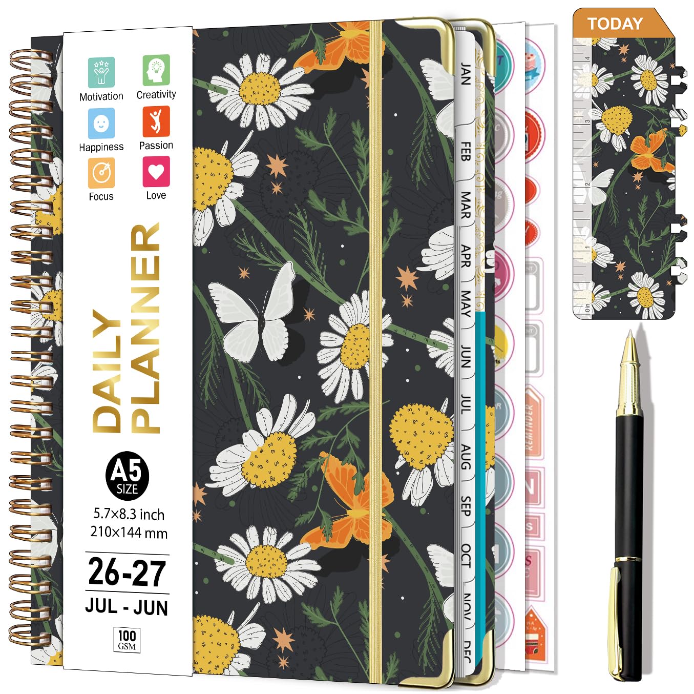 NEYSA Diary 2026 2027 A5 Week to View, Jul 2026 - Jun 2027 Mid Year Weekly & Monthly Academic Planner Organiser with Productivity Stickers & Self-adhesive Pen Loop